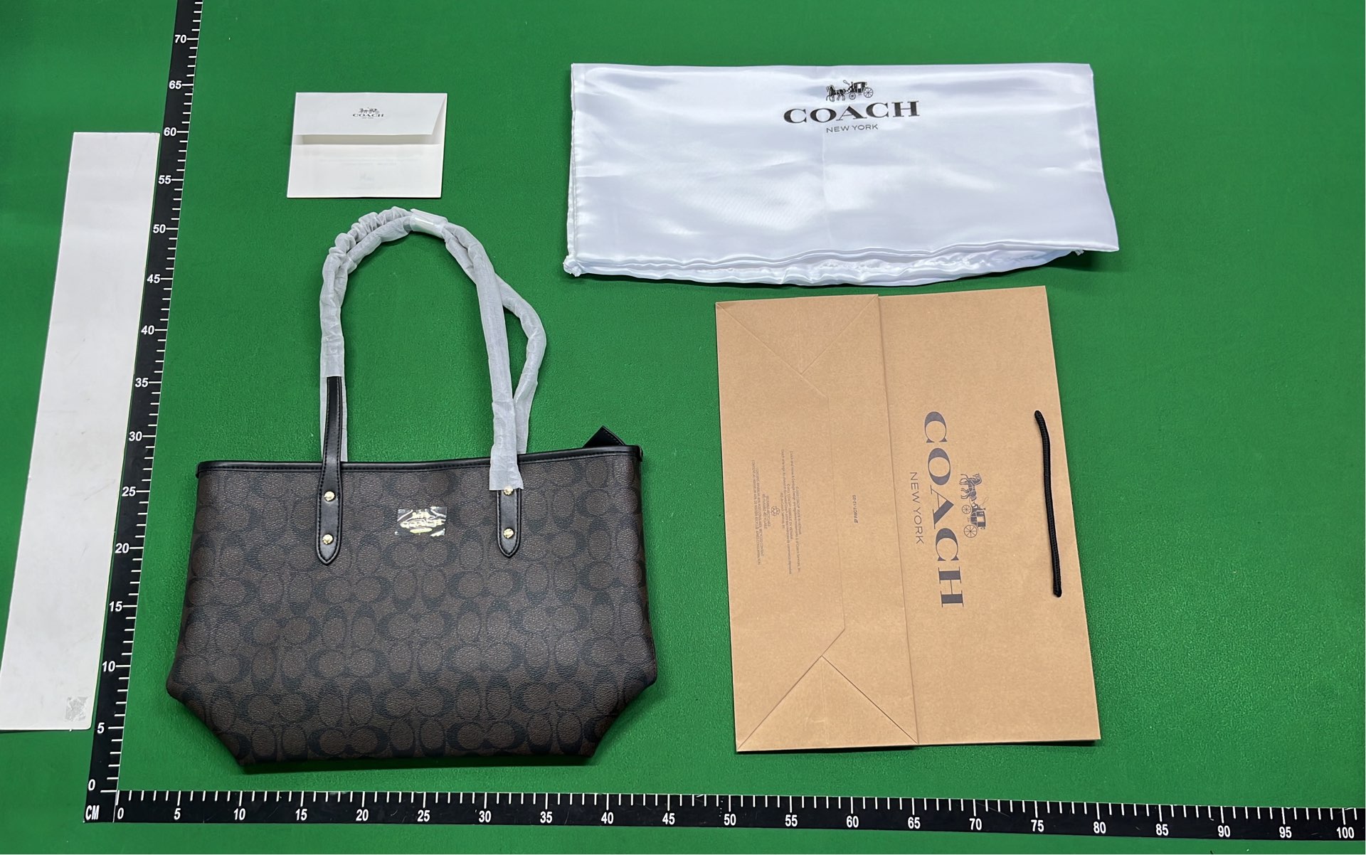Coach Signature Tote Bag in Beige with White Trim