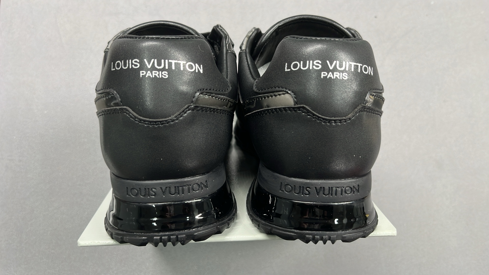 STSA Black Leather Sneakers with LV Logo Design