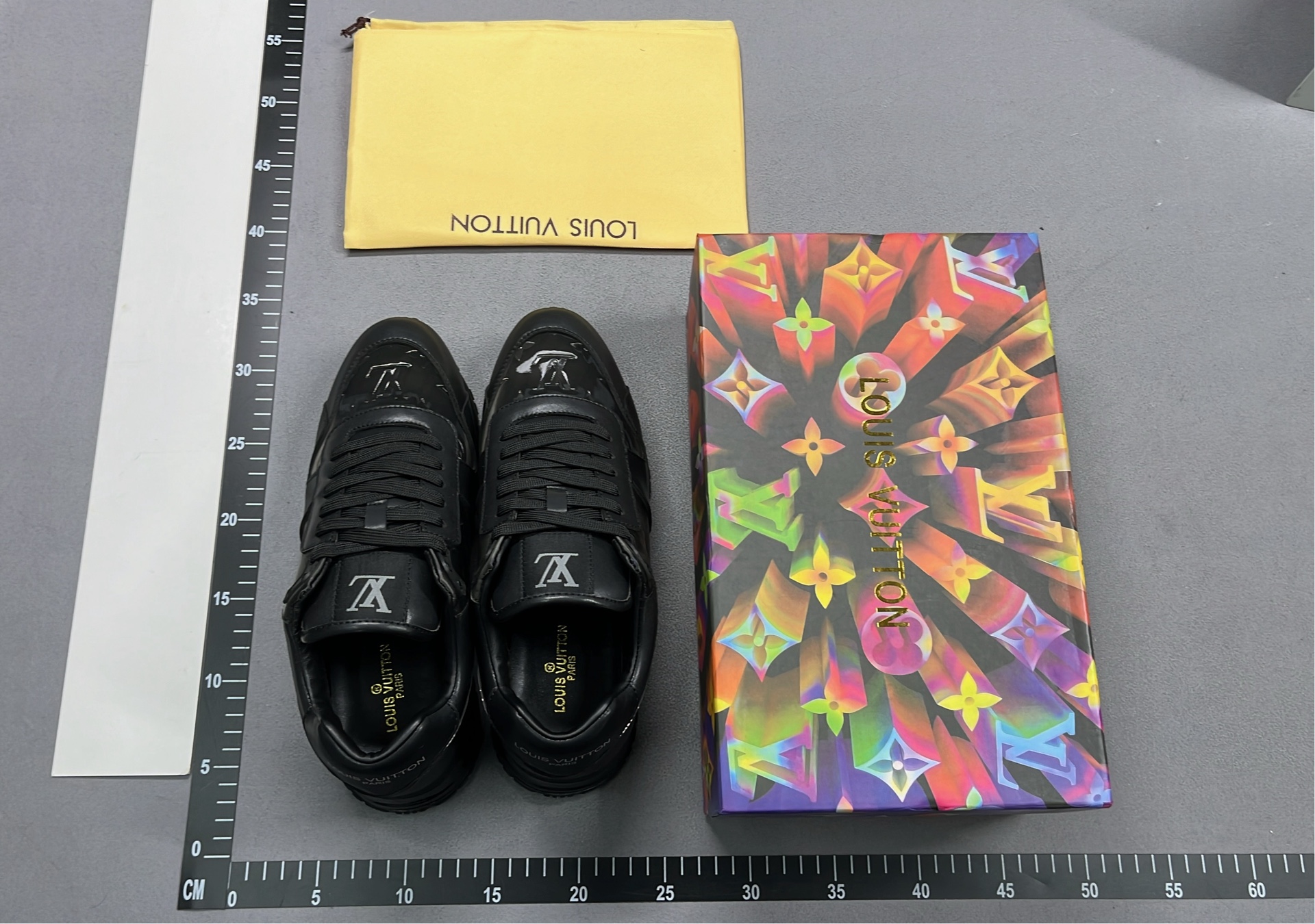 STSA Black Leather Sneakers with LV Logo Design