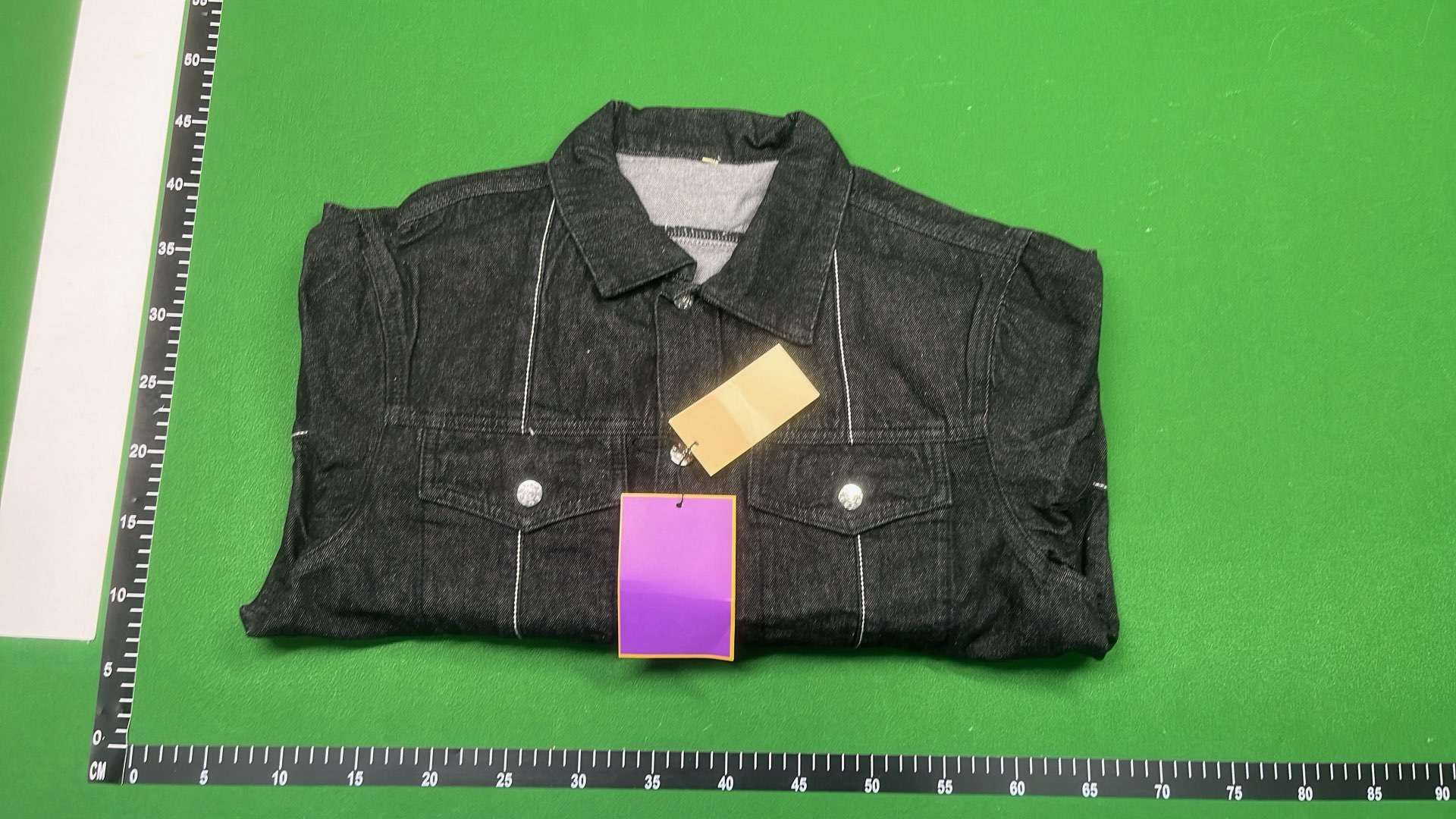 Black Denim Jacket with Silver Buttons and Tags