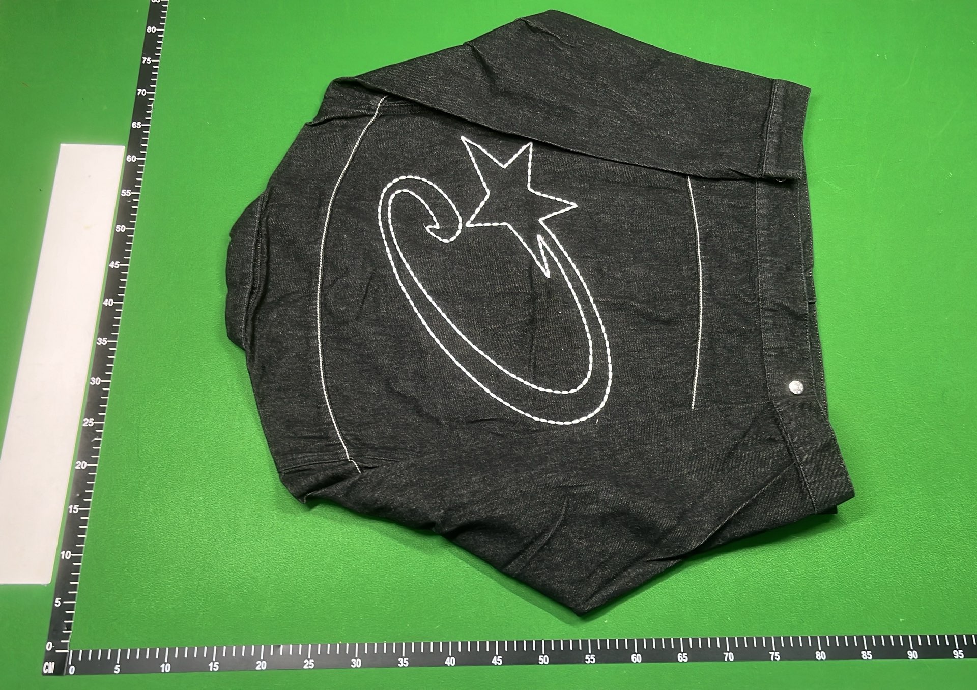 Black Denim Jacket with Silver Buttons and Tags