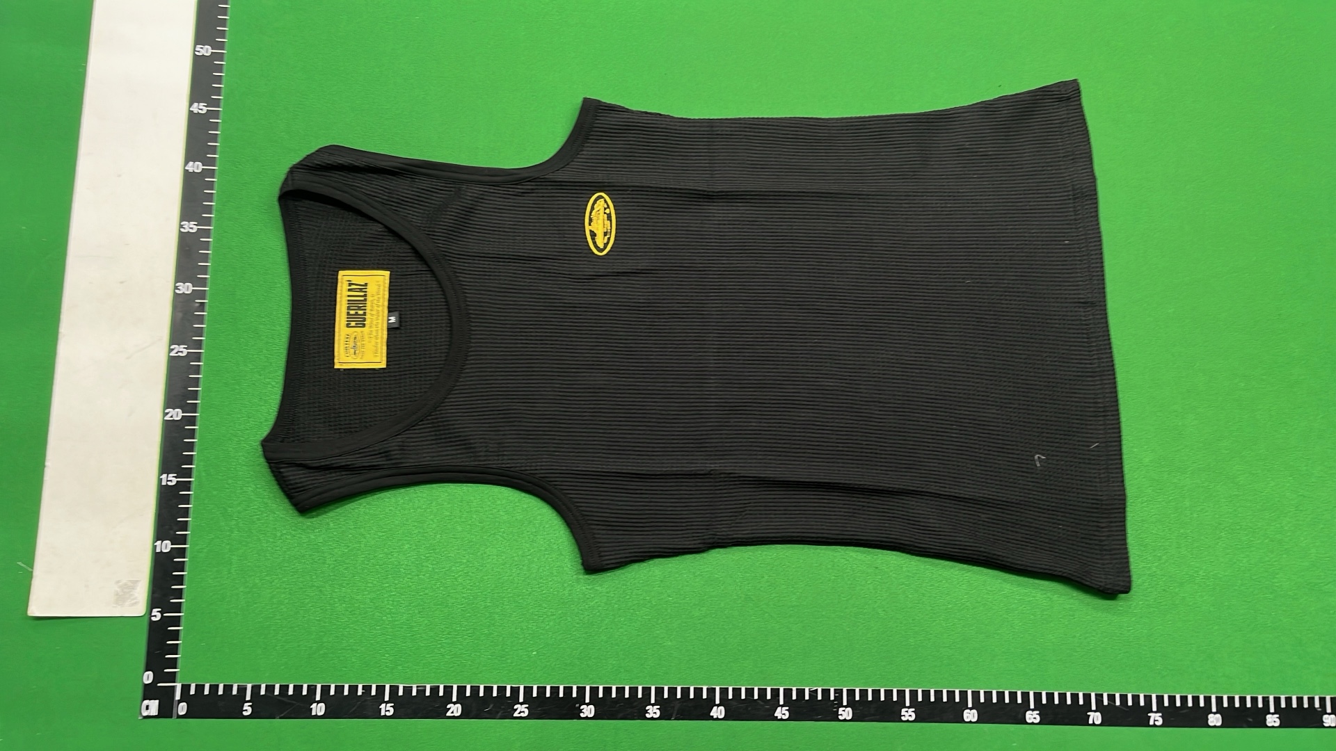 Black Ribbed Tank Top with Yellow Logo