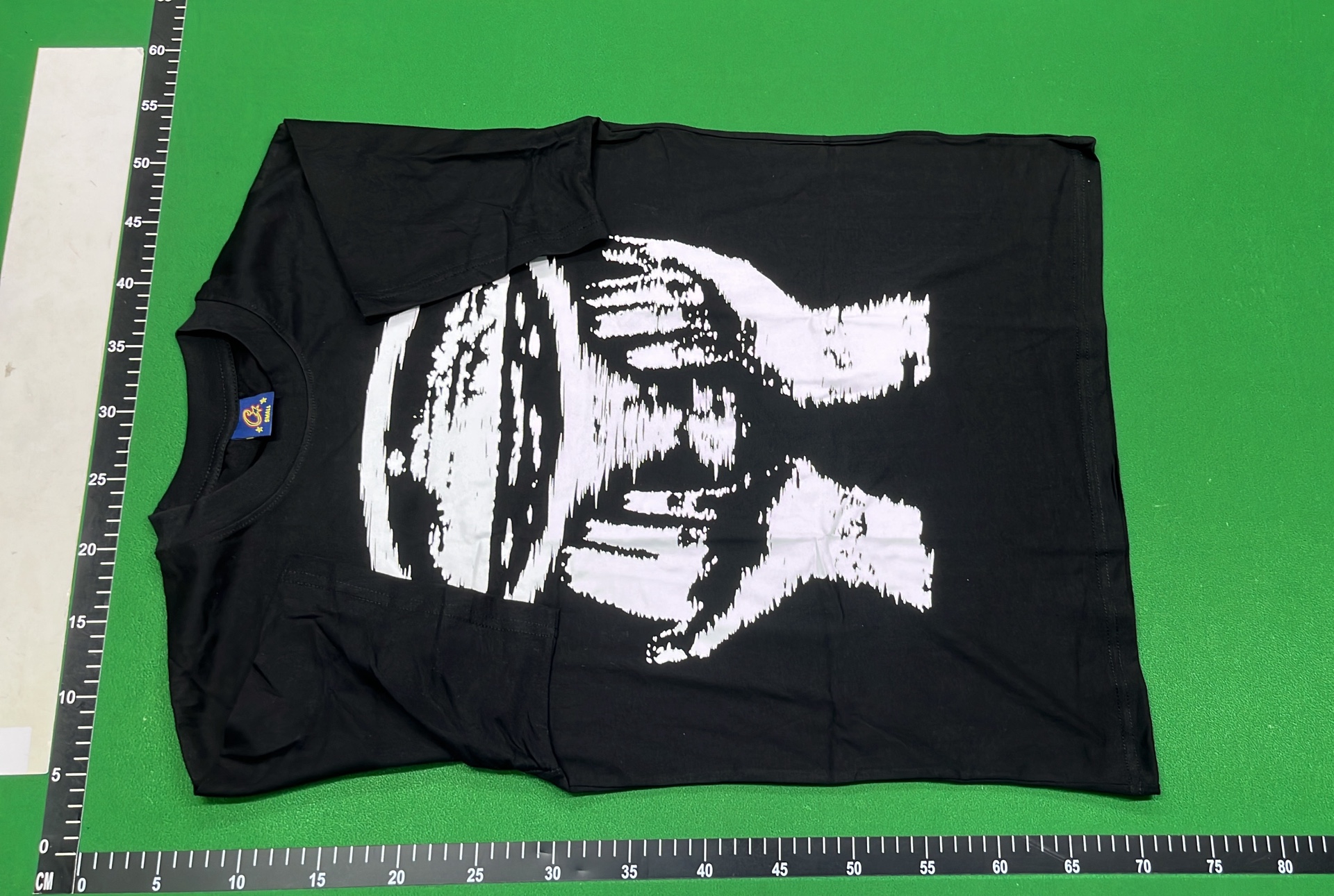Black T-Shirt with Abstract White Hand Print Design