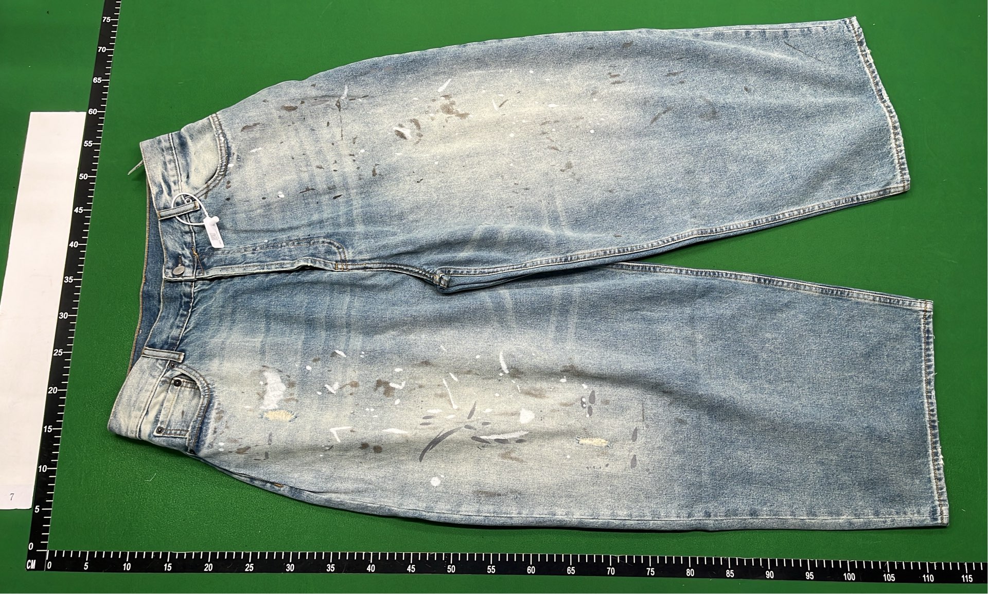 Distressed Wide Leg Denim Jeans with Paint Splatter Design