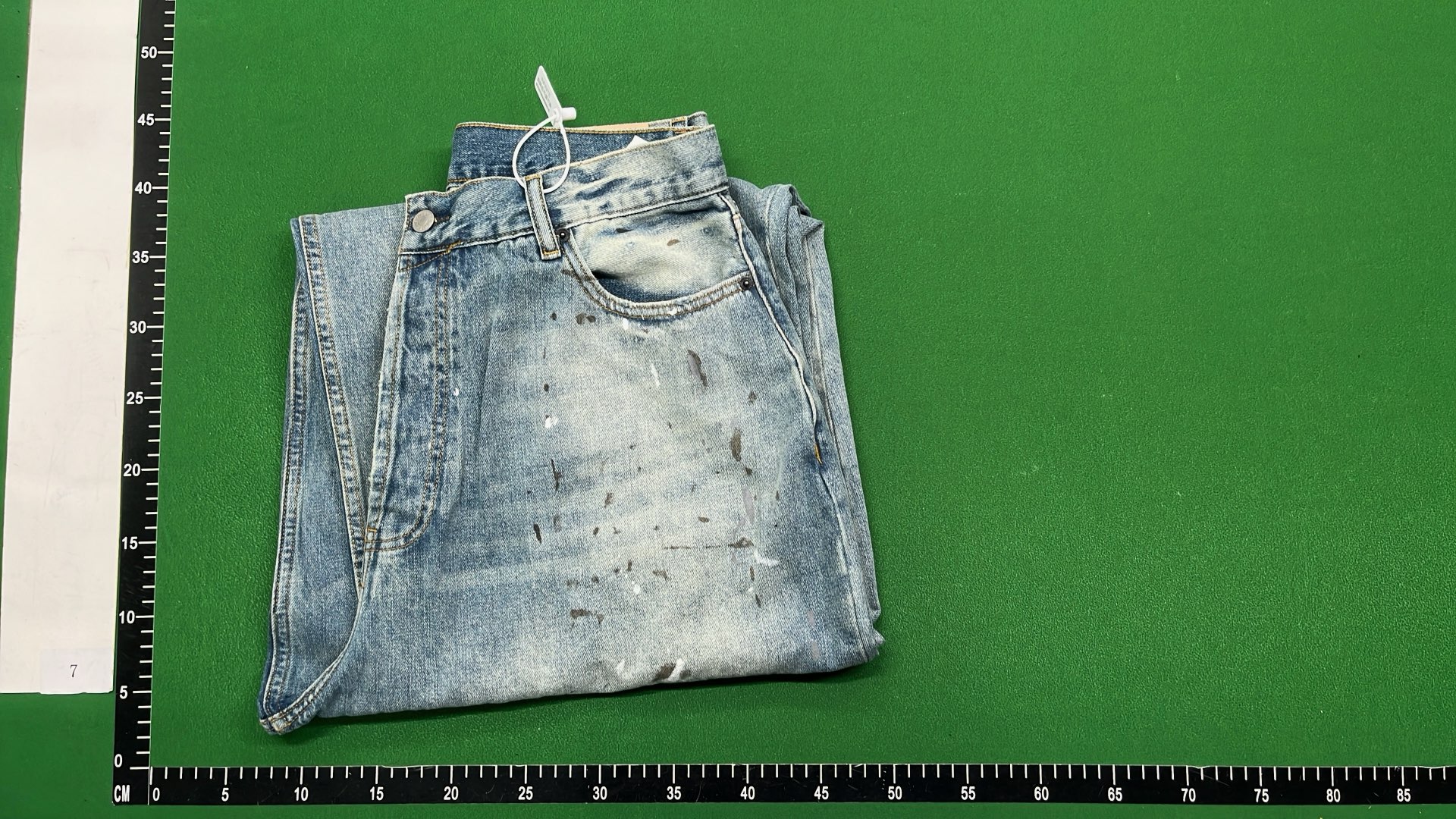 Distressed Wide Leg Denim Jeans with Paint Splatter Design