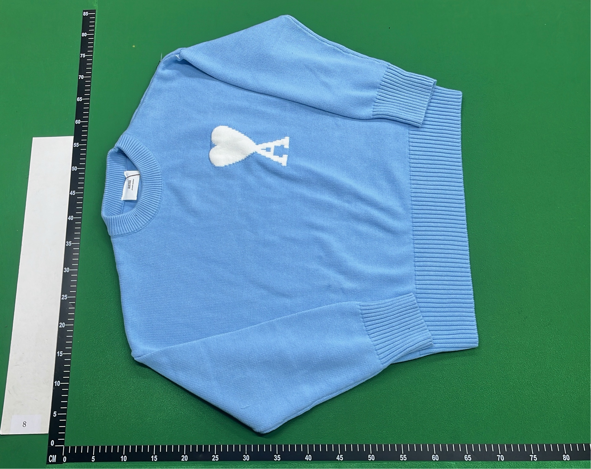 Mint Green Knit Sweater with White Heart and A Logo