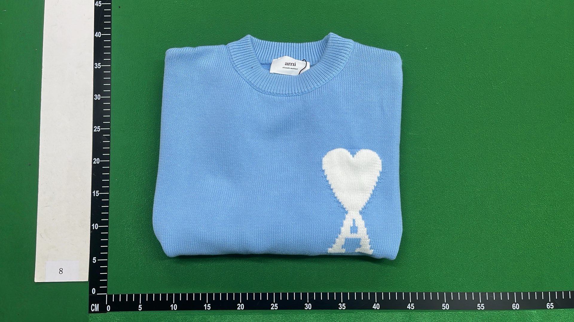 Mint Green Knit Sweater with White Heart and A Logo