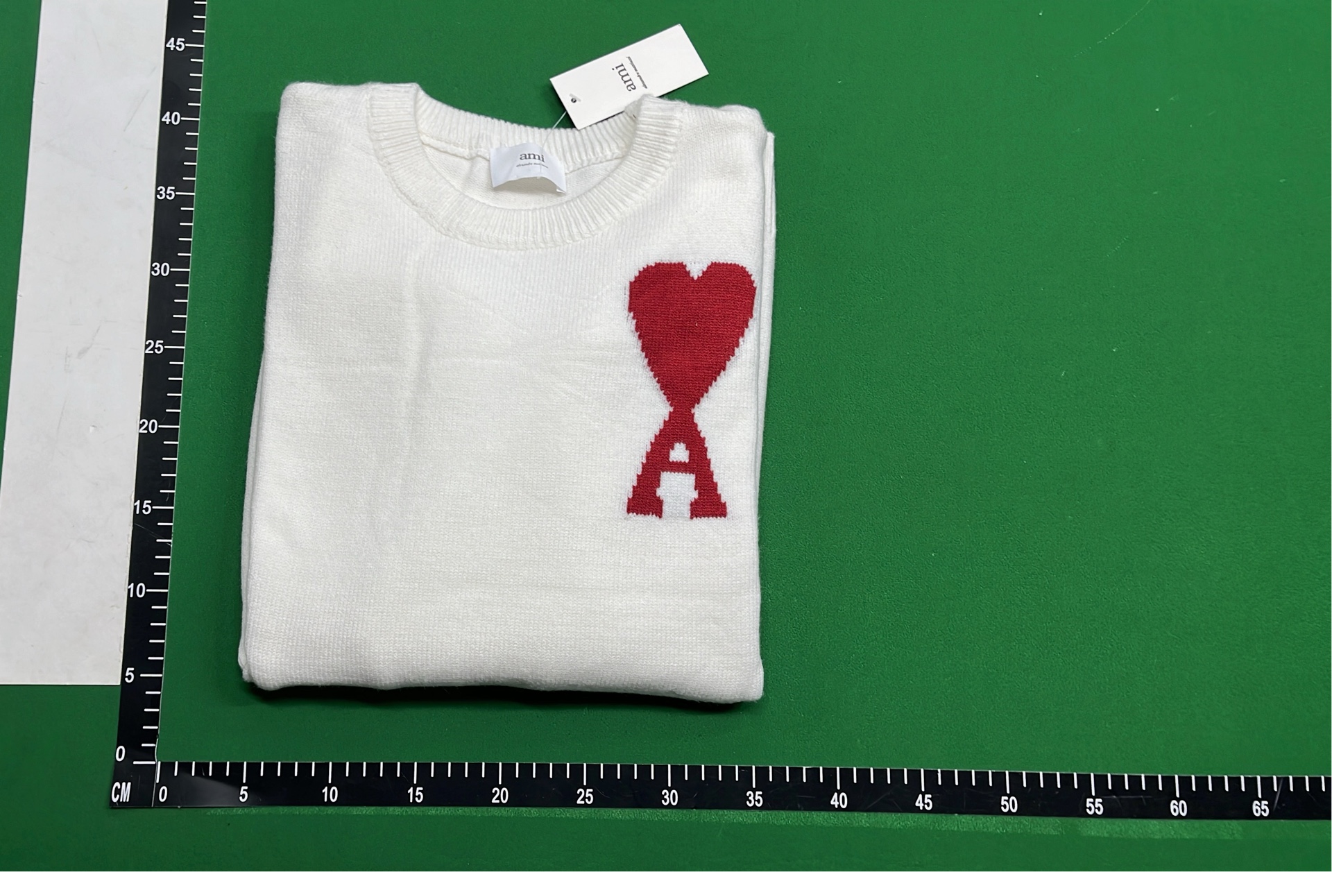 White Knit Sweater with Red Heart and A Logo