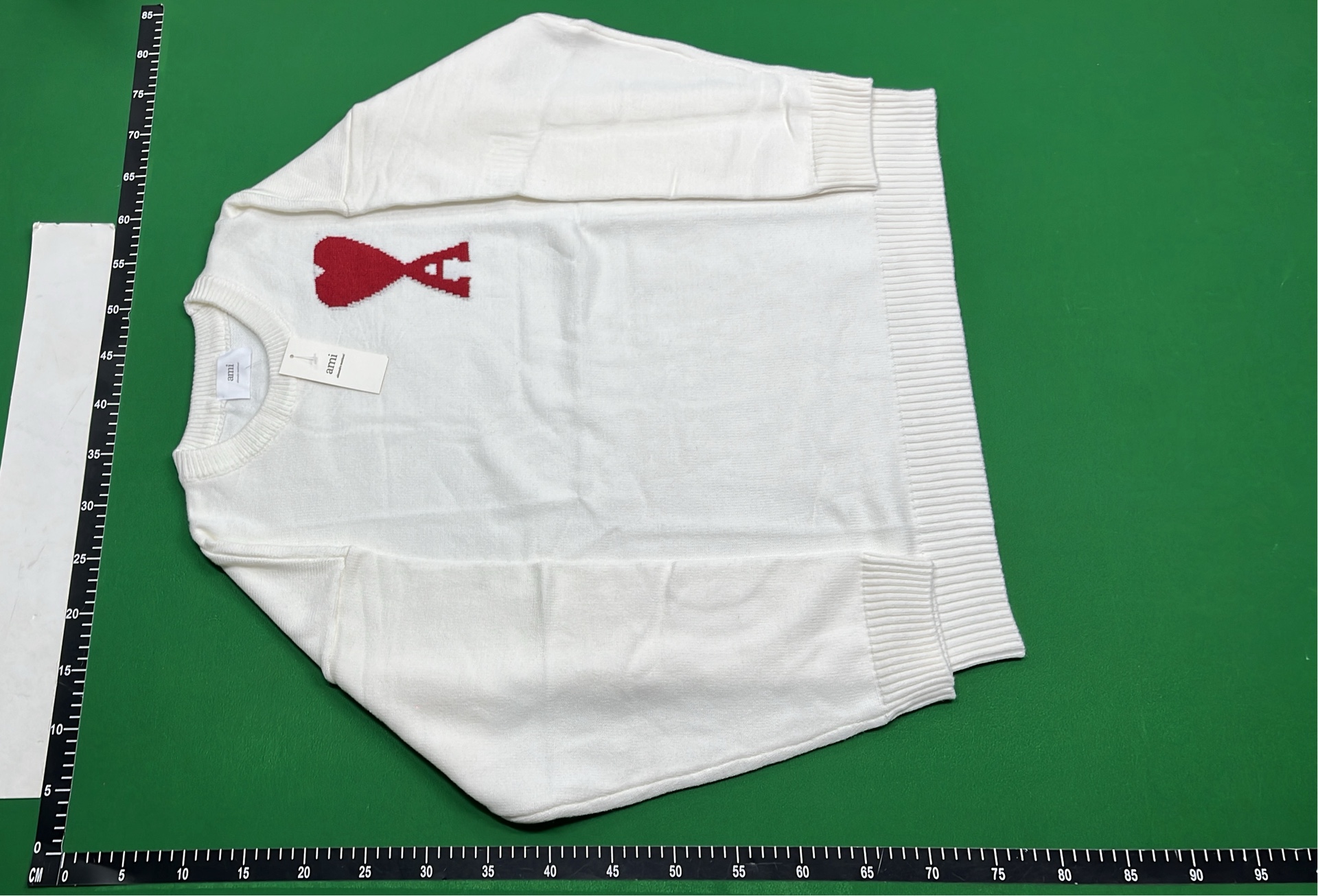 White Knit Sweater with Red Heart and A Logo
