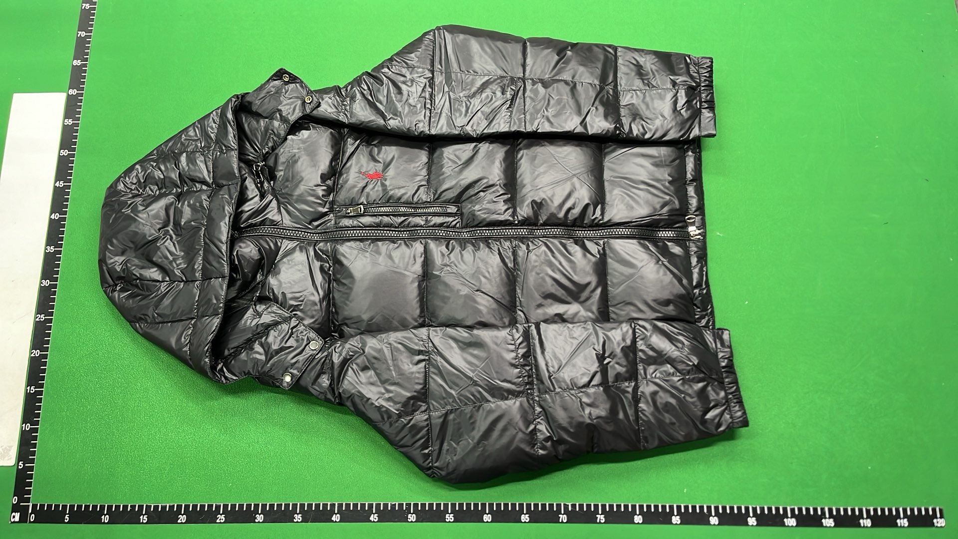 Black Down Puffer Jacket with Red Pony Logo
