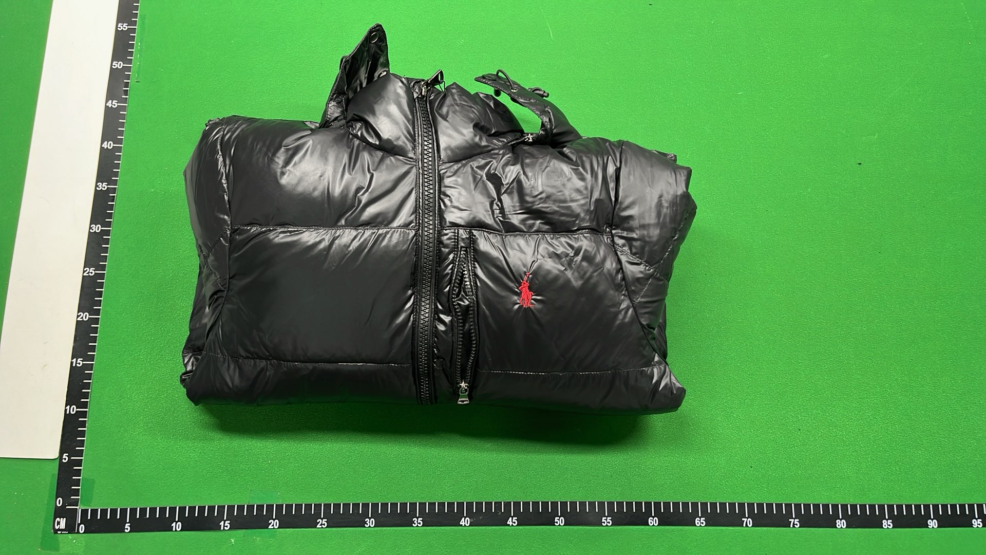 Black Down Puffer Jacket with Red Pony Logo
