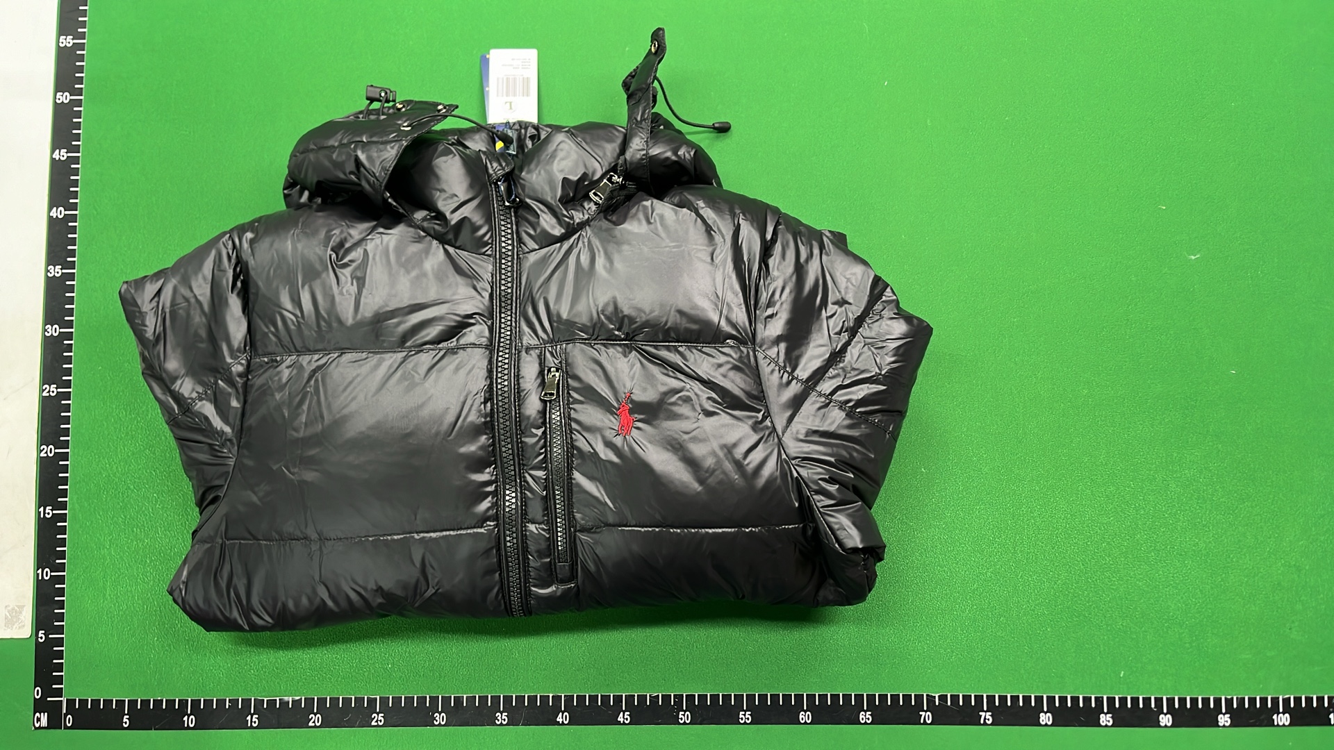 Black Down Puffer Jacket with Red Pony Logo