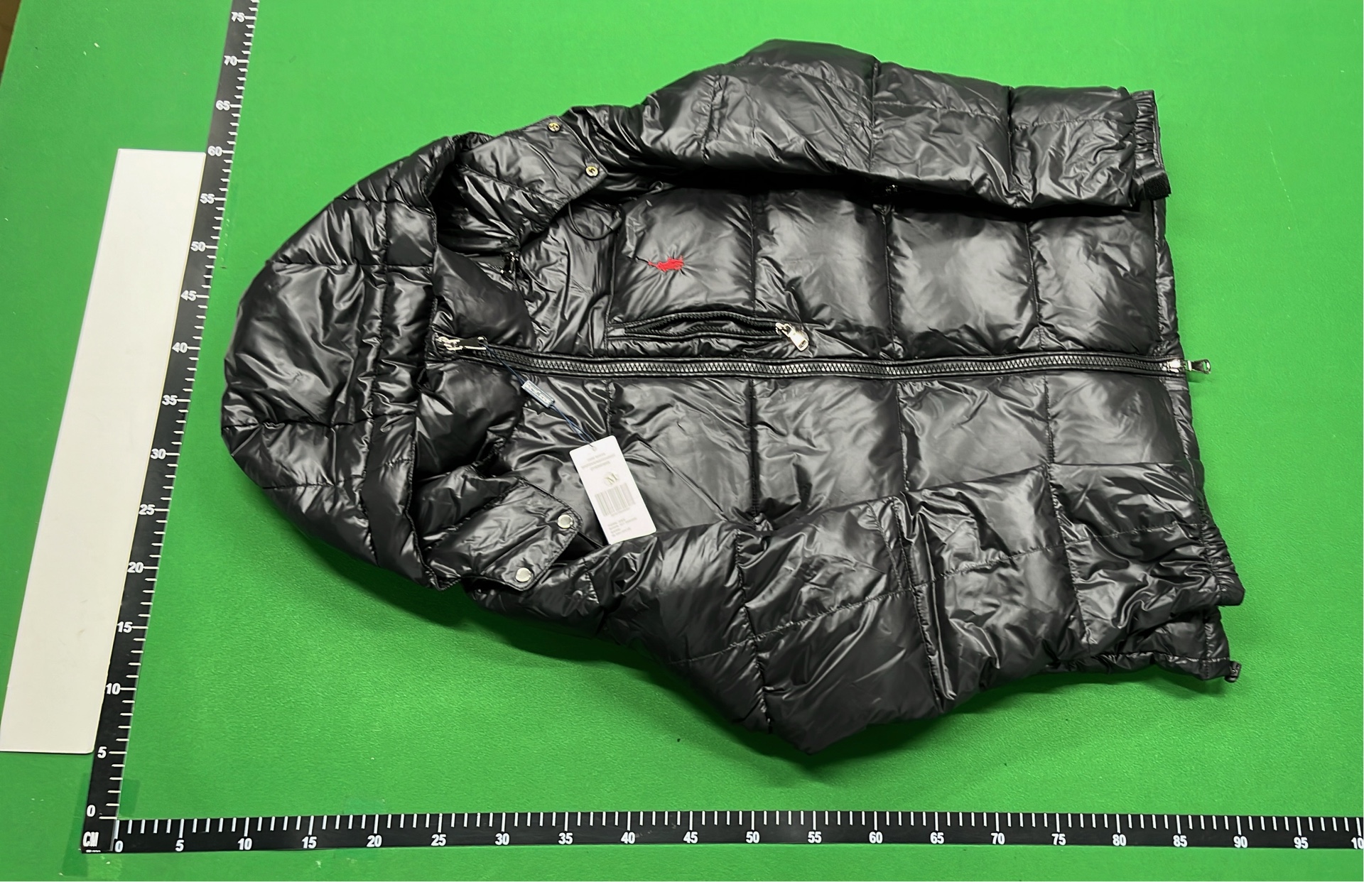 Black Down Puffer Jacket with Red Pony Logo