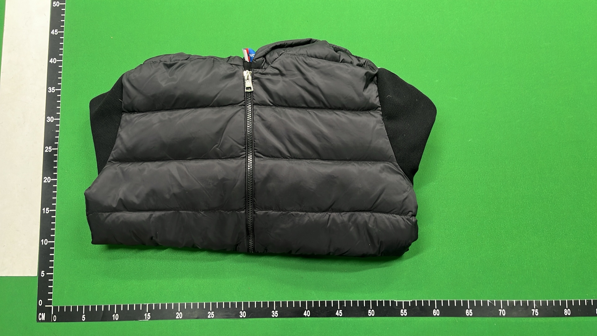 Moncler Black Quilted Hooded Jacket with Red White Blue Drawstrings