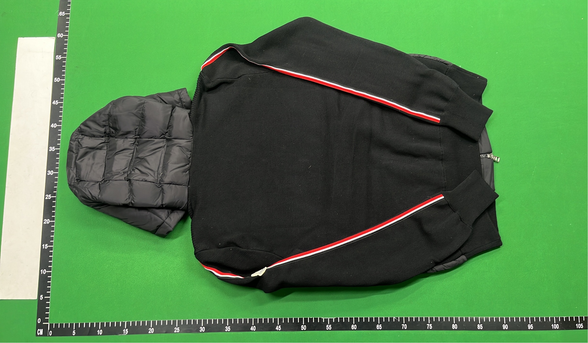 Moncler Black Quilted Hooded Jacket with Red White Blue Drawstrings