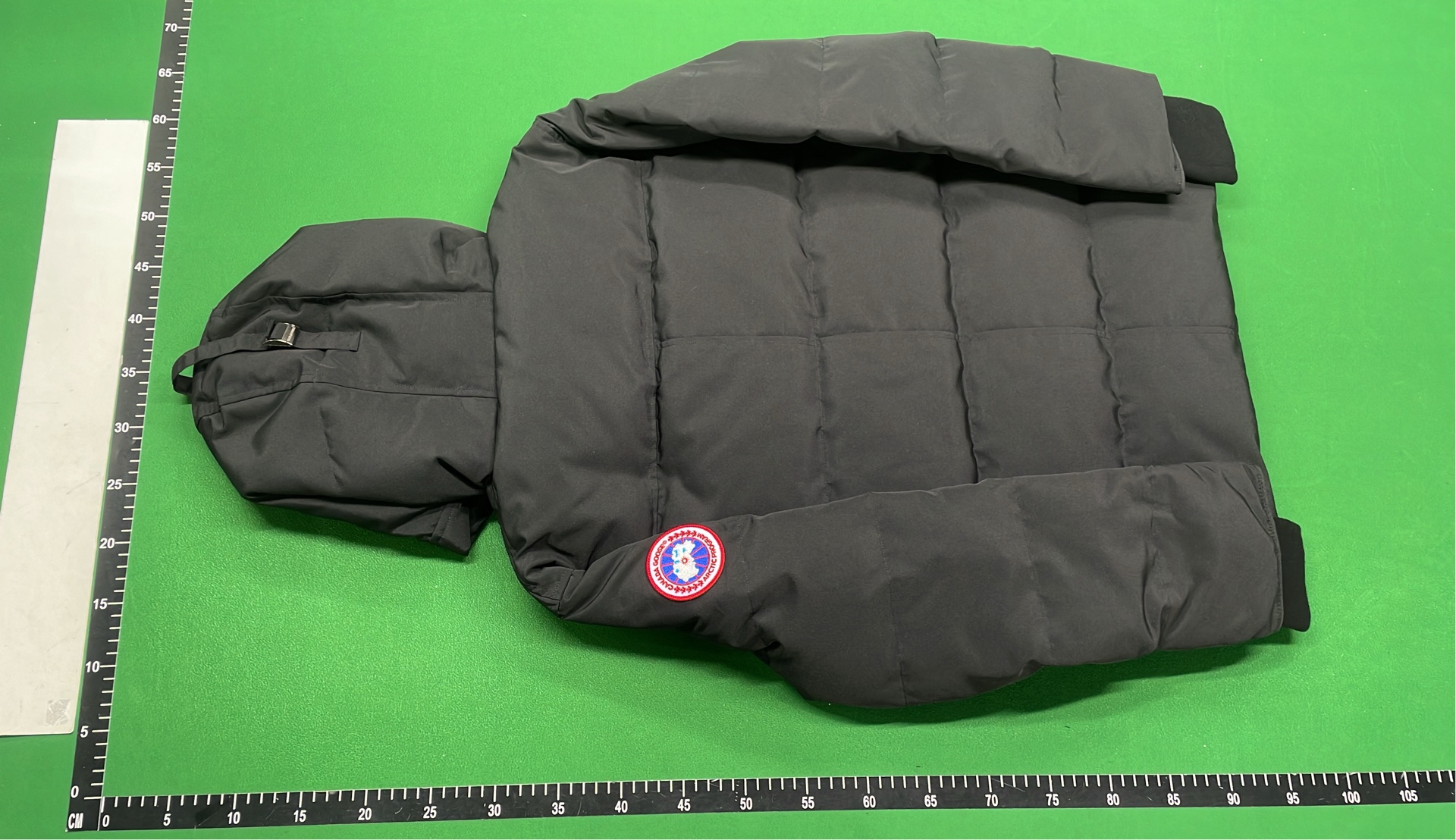 Men's Gray Down Jacket with Hood and Logo Patch