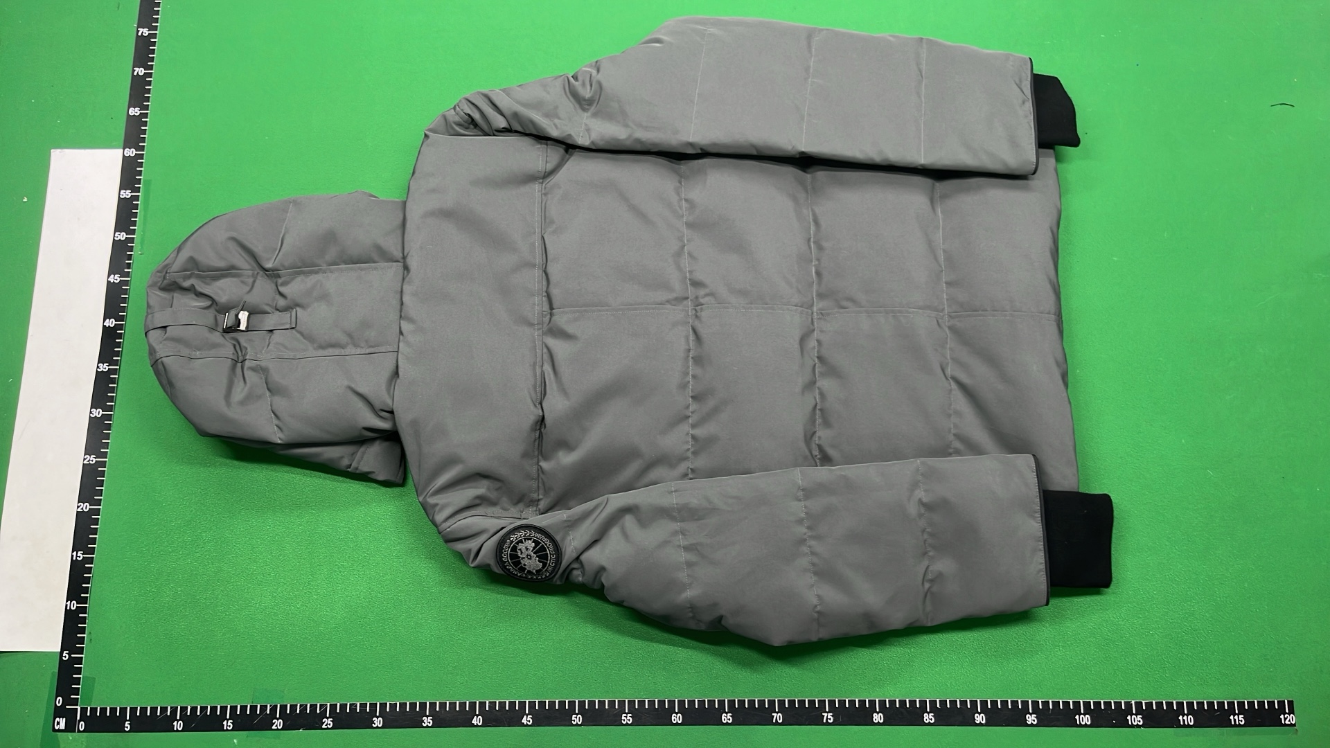 Men's Gray Down Jacket with Hood and Logo Patch
