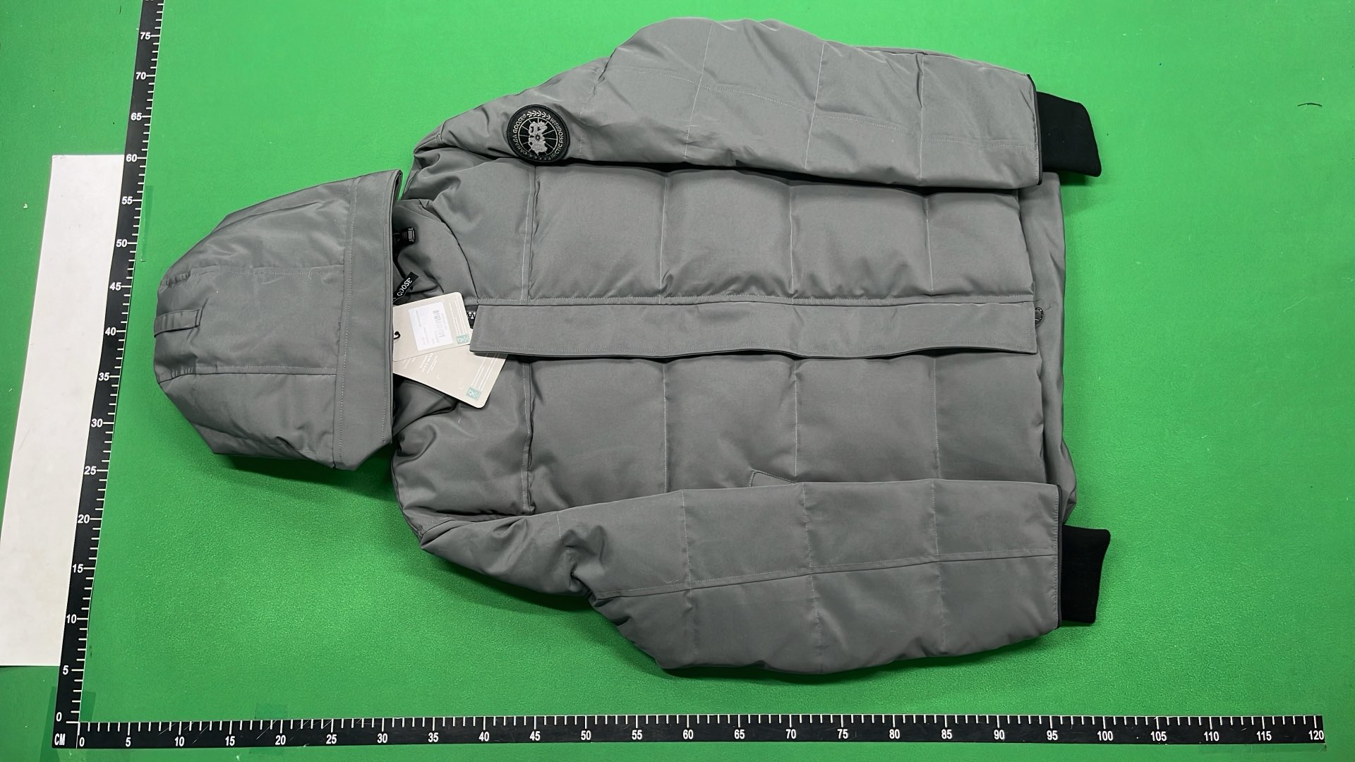 Men's Gray Down Jacket with Hood and Logo Patch