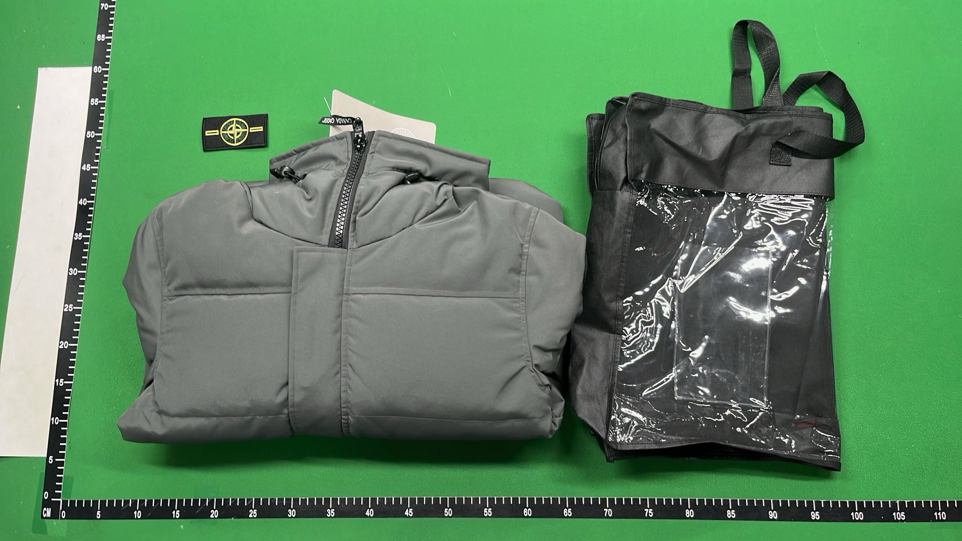 Men's Gray Down Jacket with Hood and Logo Patch