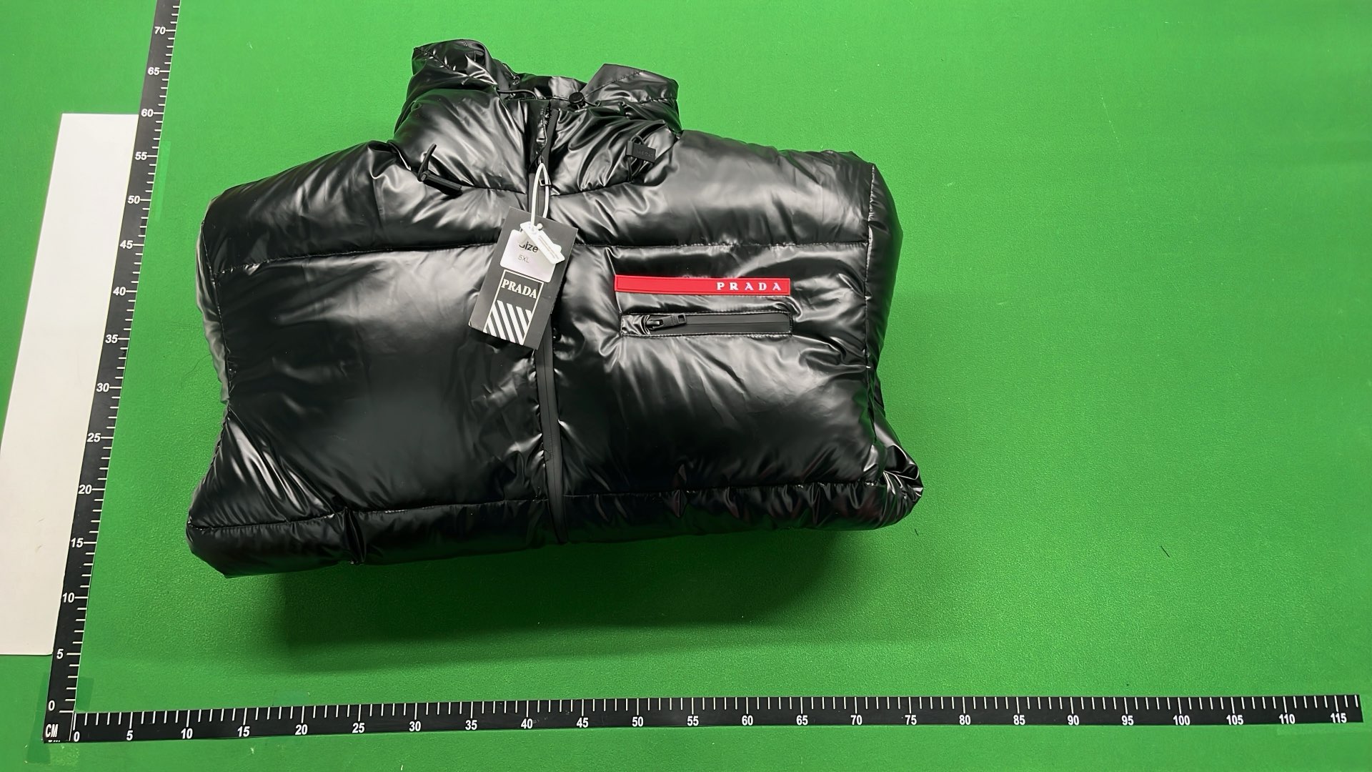 Prada Black Puffer Jacket with Hood and Logo Patch