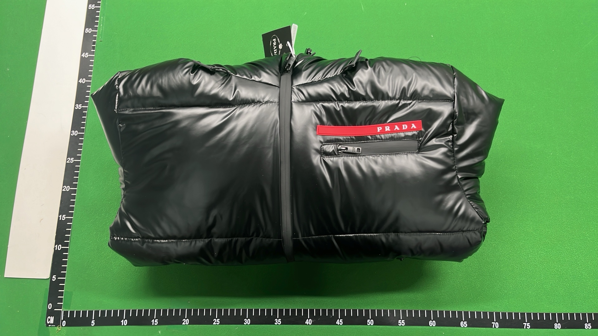 Prada Black Puffer Jacket with Hood and Logo Patch