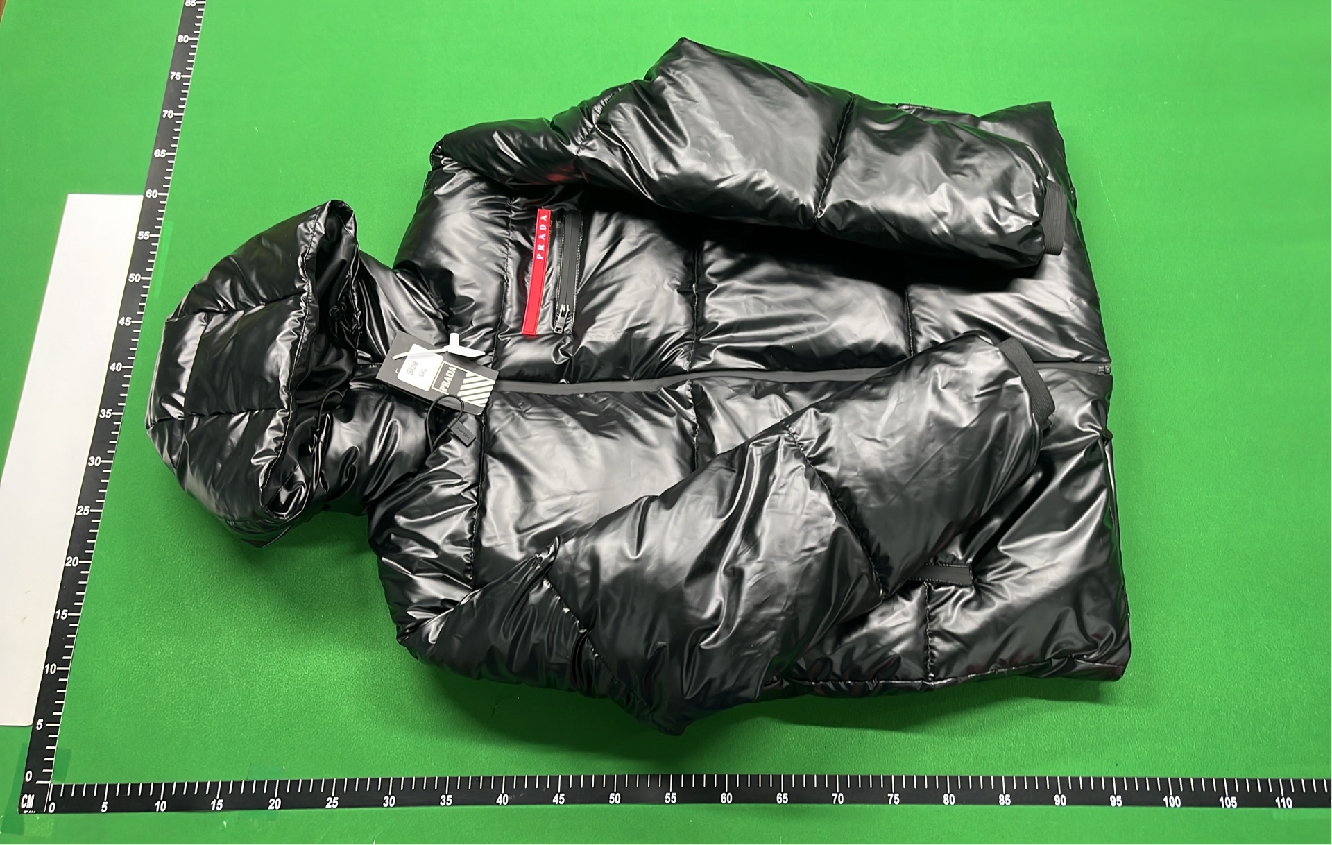 Prada Black Puffer Jacket with Hood and Logo Patch