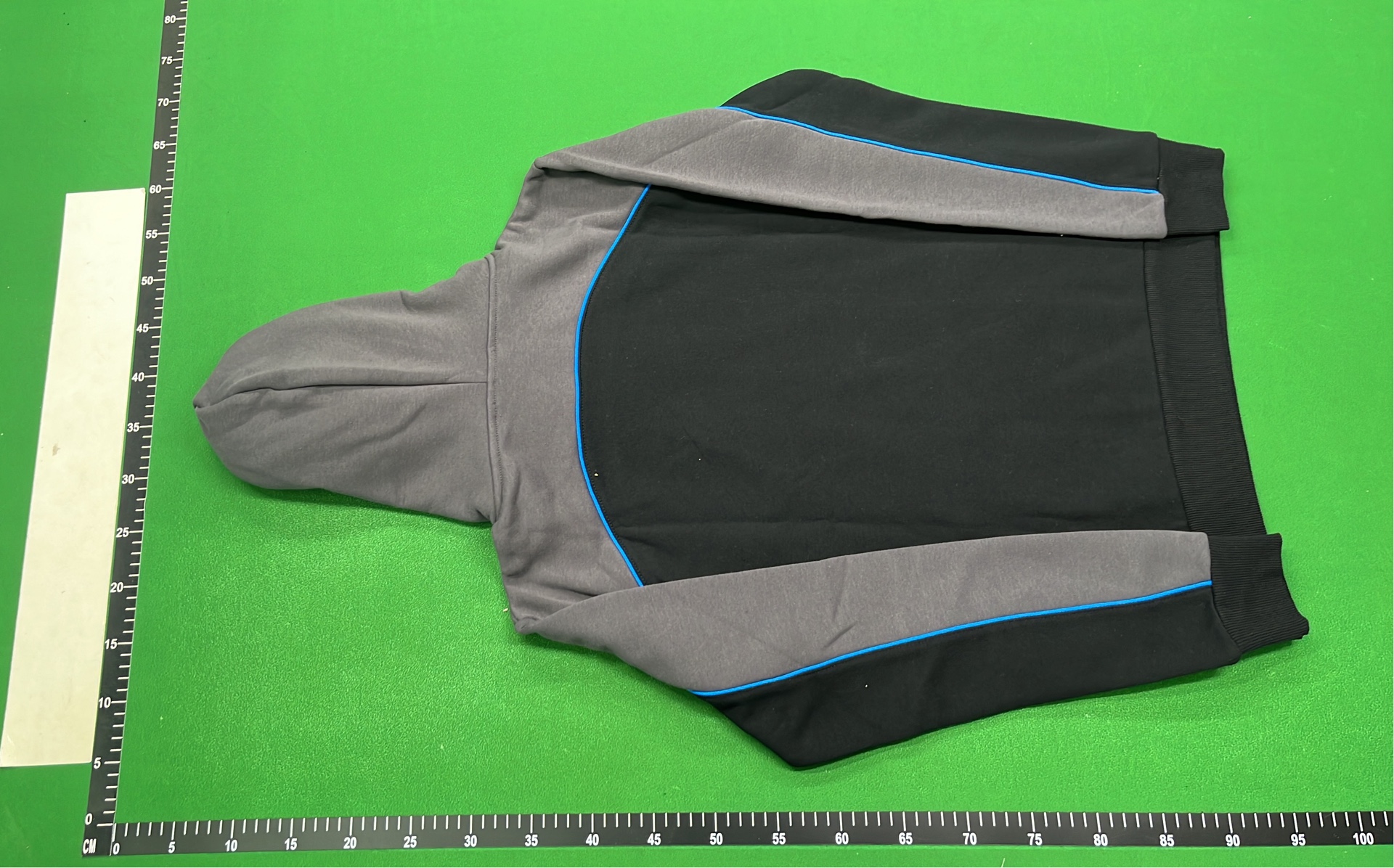 Black and Gray Hoodie with Blue Accents and Logo