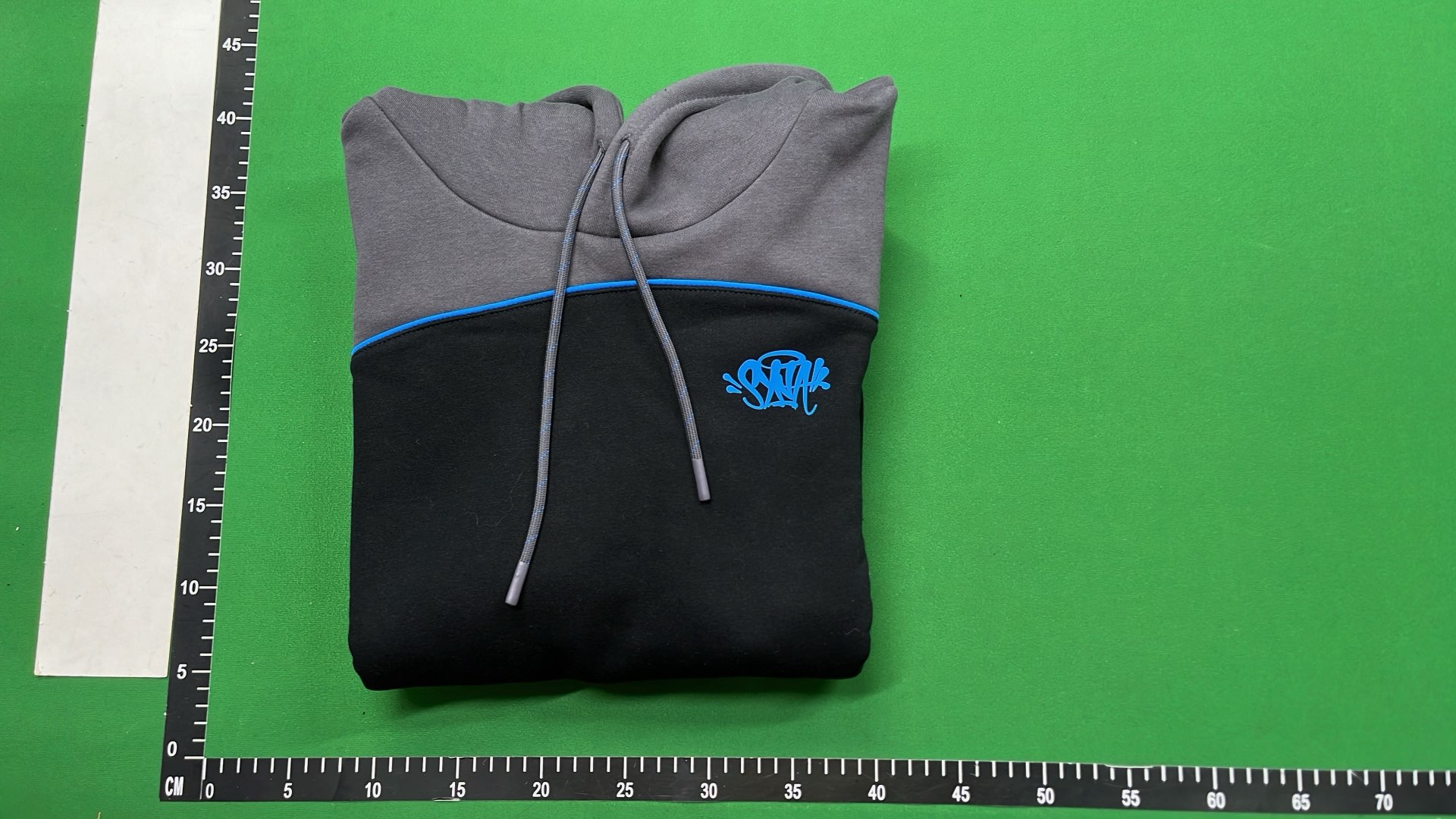 Black and Gray Hoodie with Blue Accents and Logo