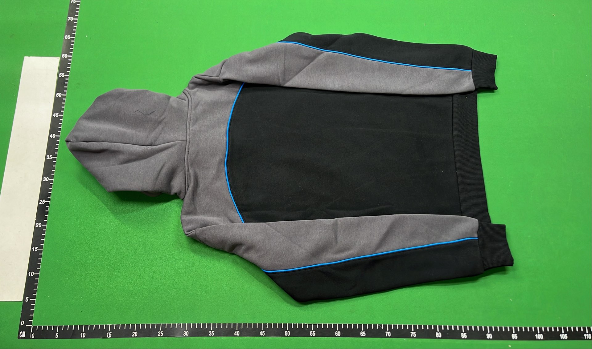 Black and Gray Hoodie with Blue Accents and Logo