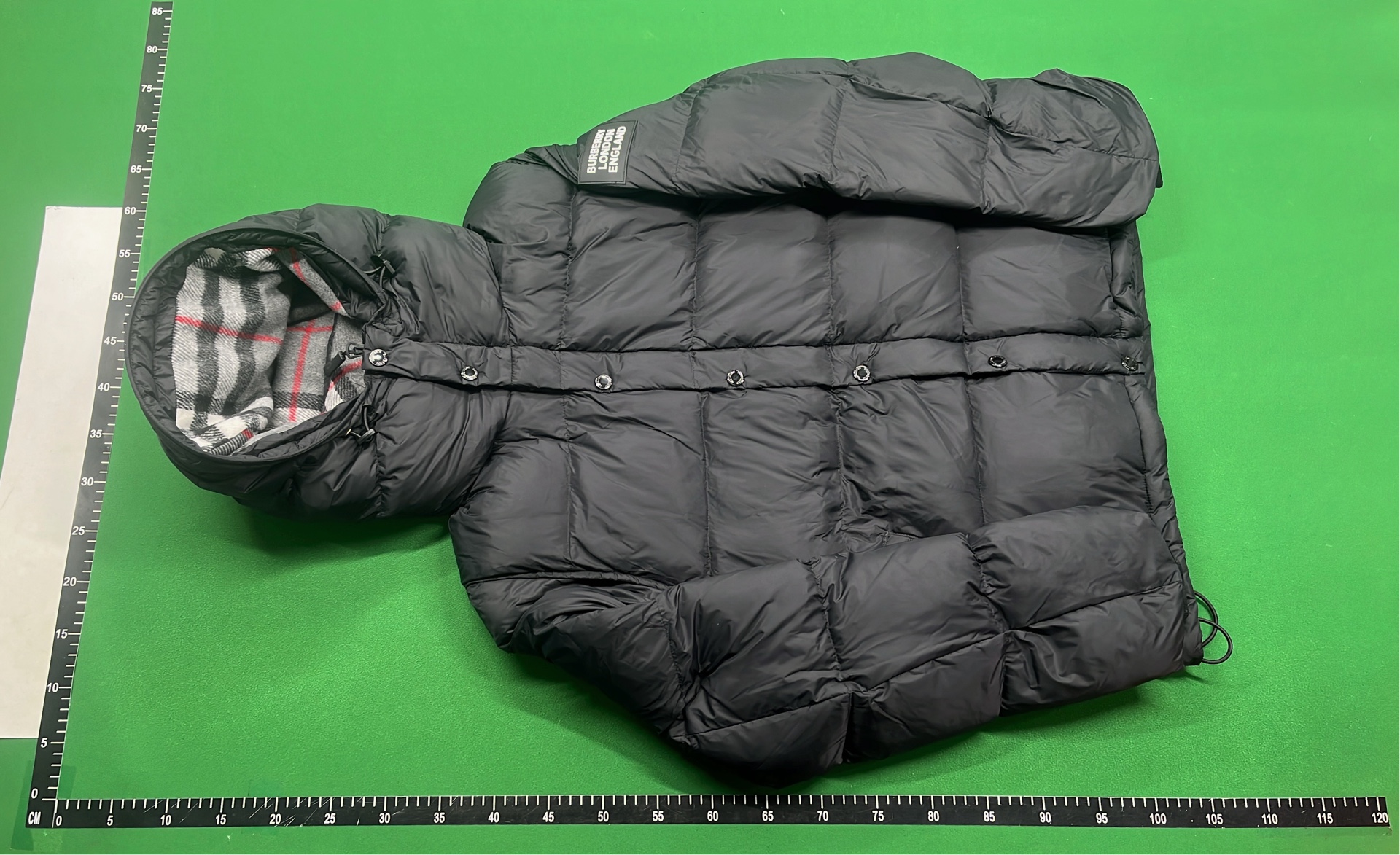 Burberry Black Down Jacket with Check Lining Hood