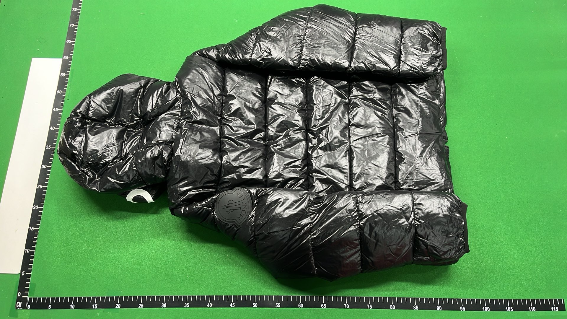 Moncler Black Puffer Jacket with Hood and Red-White Stripe