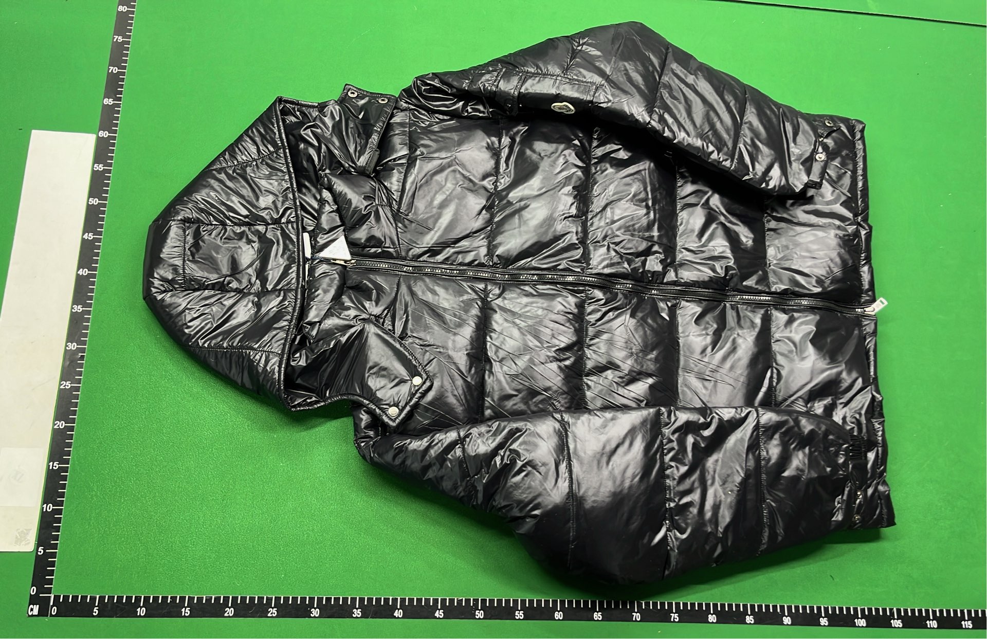 Moncler Black Puffer Jacket with Hood and Red-White Stripe