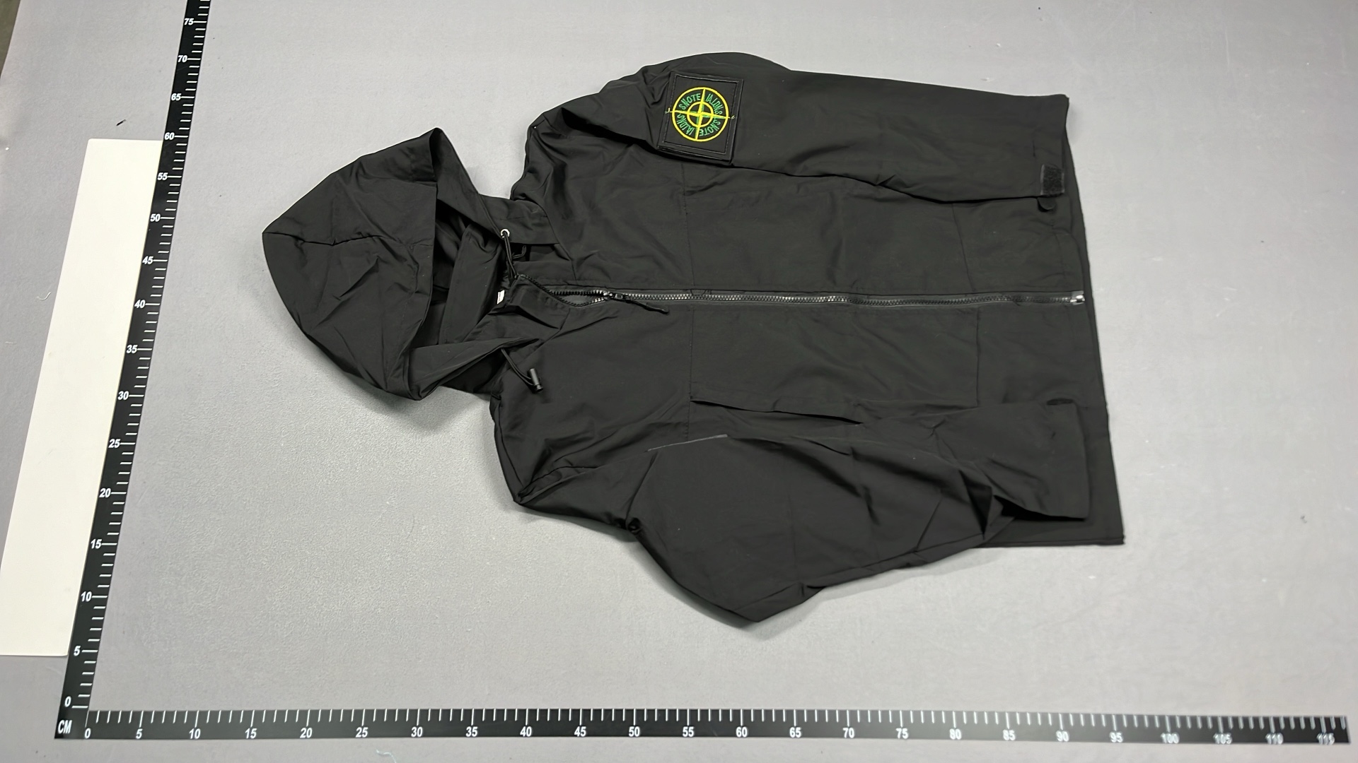 Black Hooded Jacket with Green Logo Patch