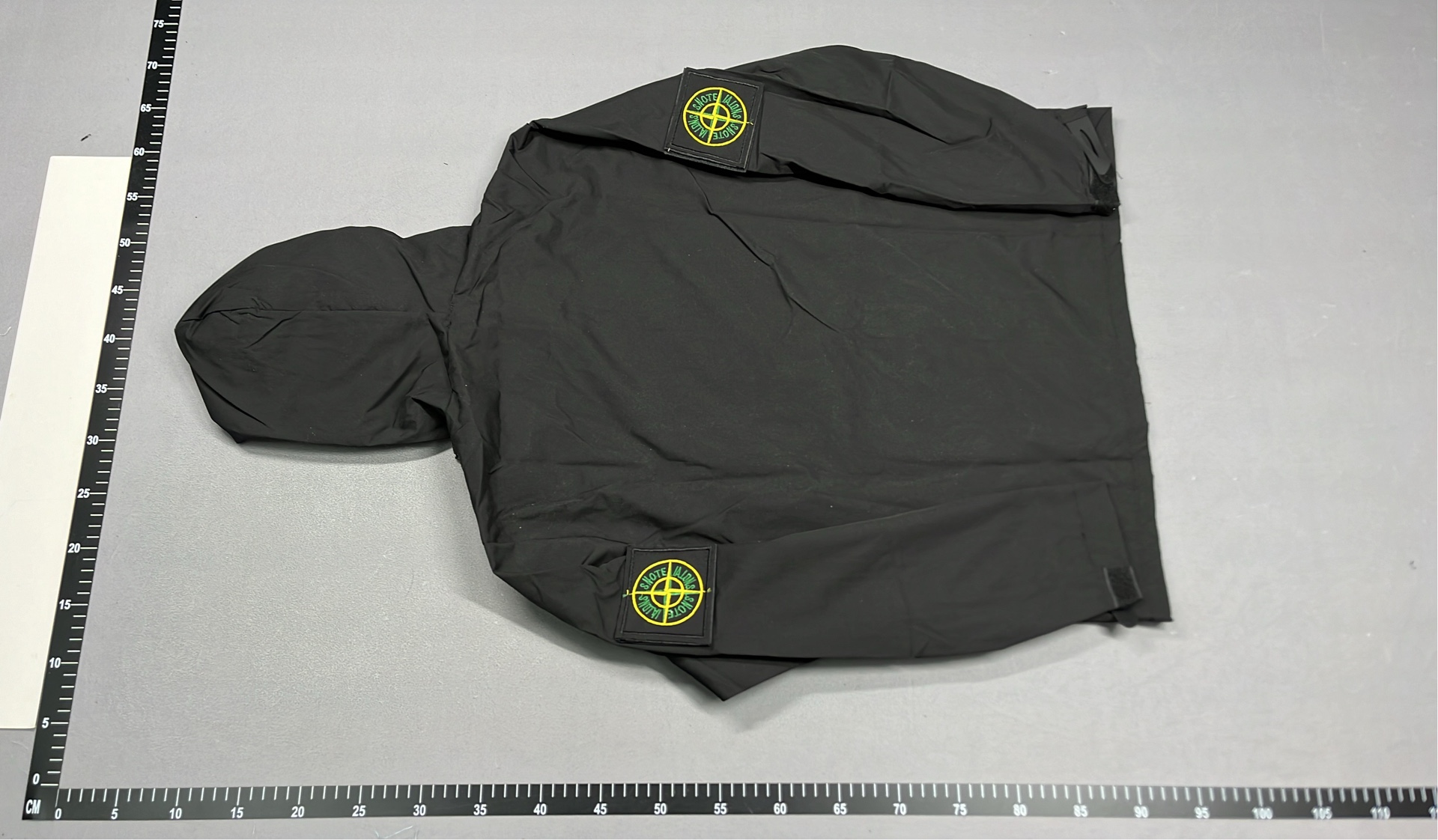 Black Hooded Jacket with Green Logo Patch