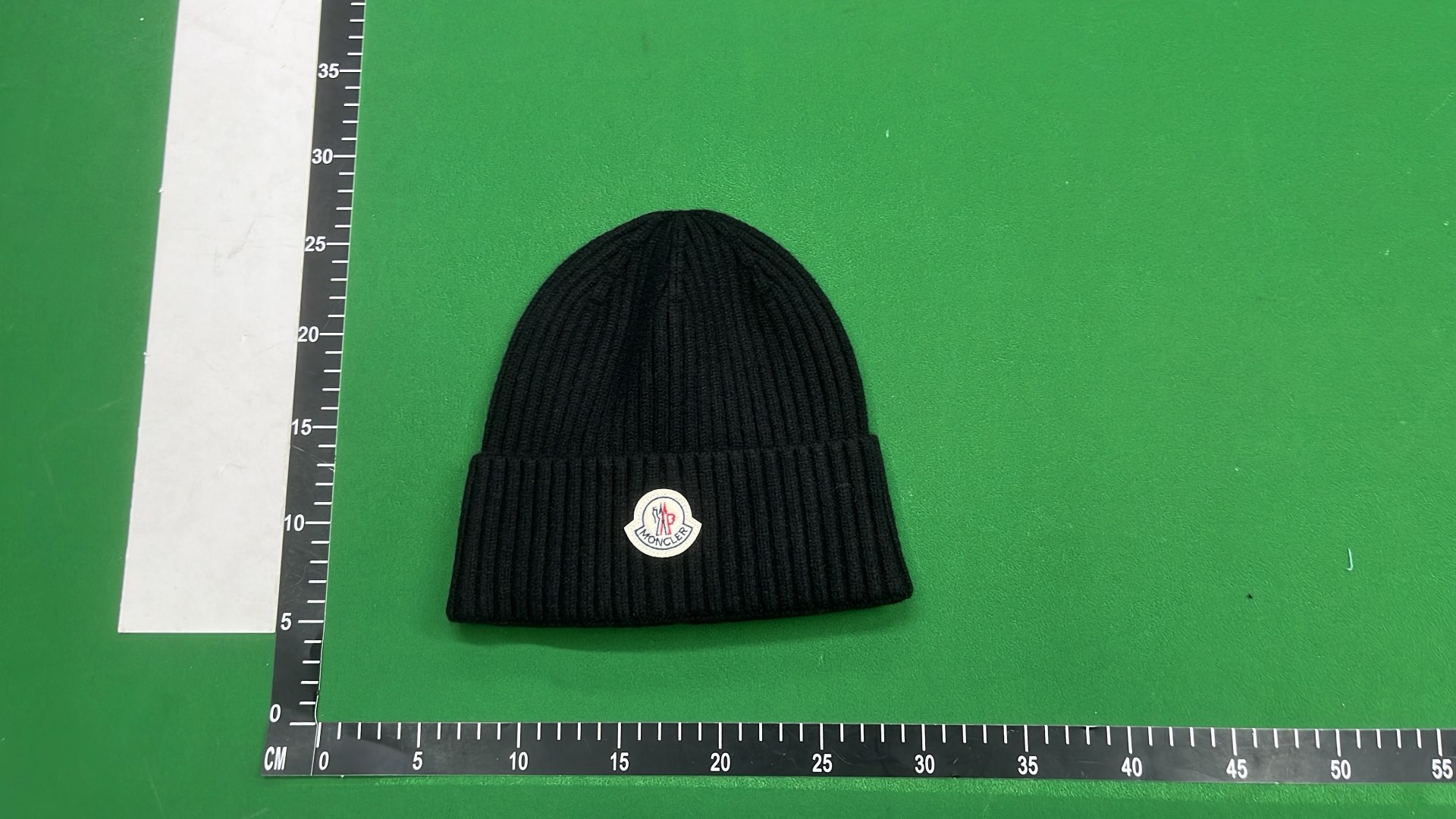 Moncler Black Ribbed Beanie Hat with Logo Patch