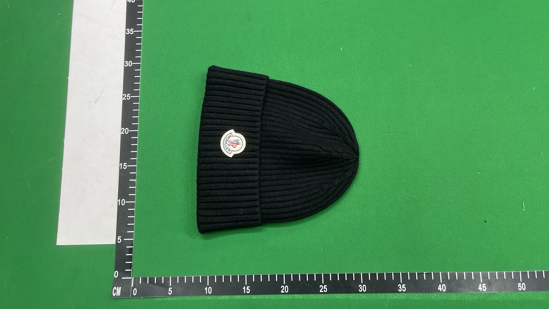 Moncler Black Ribbed Beanie Hat with Logo Patch
