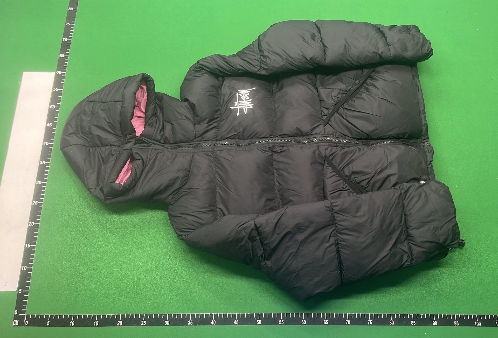Stussy Black Puffer Jacket with Hood and Logo