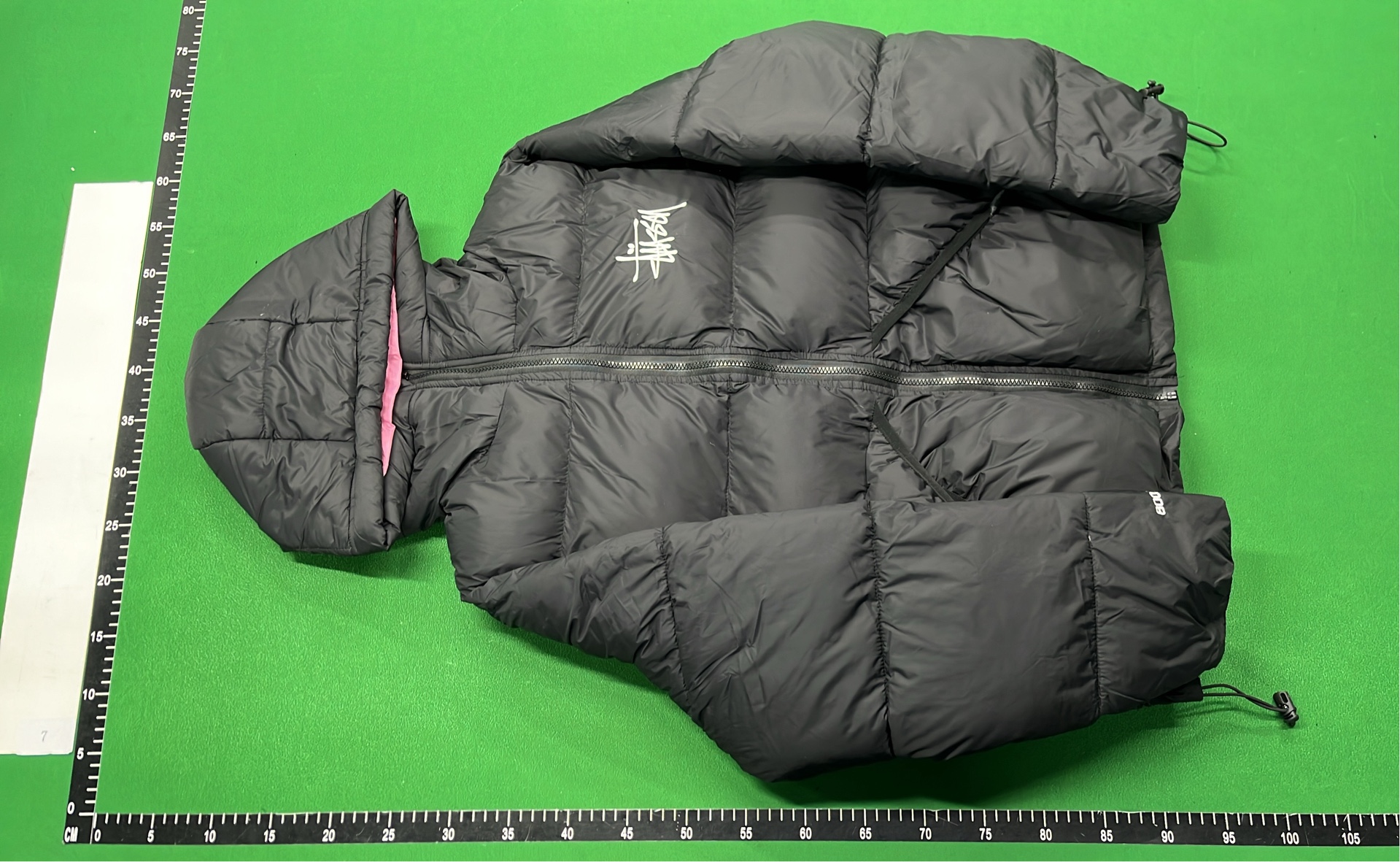 Stussy Black Puffer Jacket with Hood and Logo