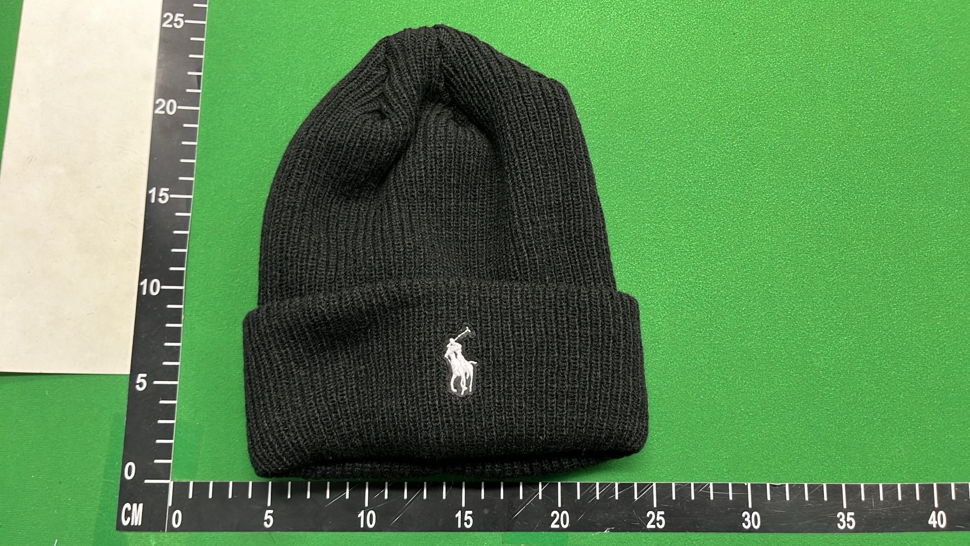 Green Ribbed Knit Beanie with Polo Player Logo