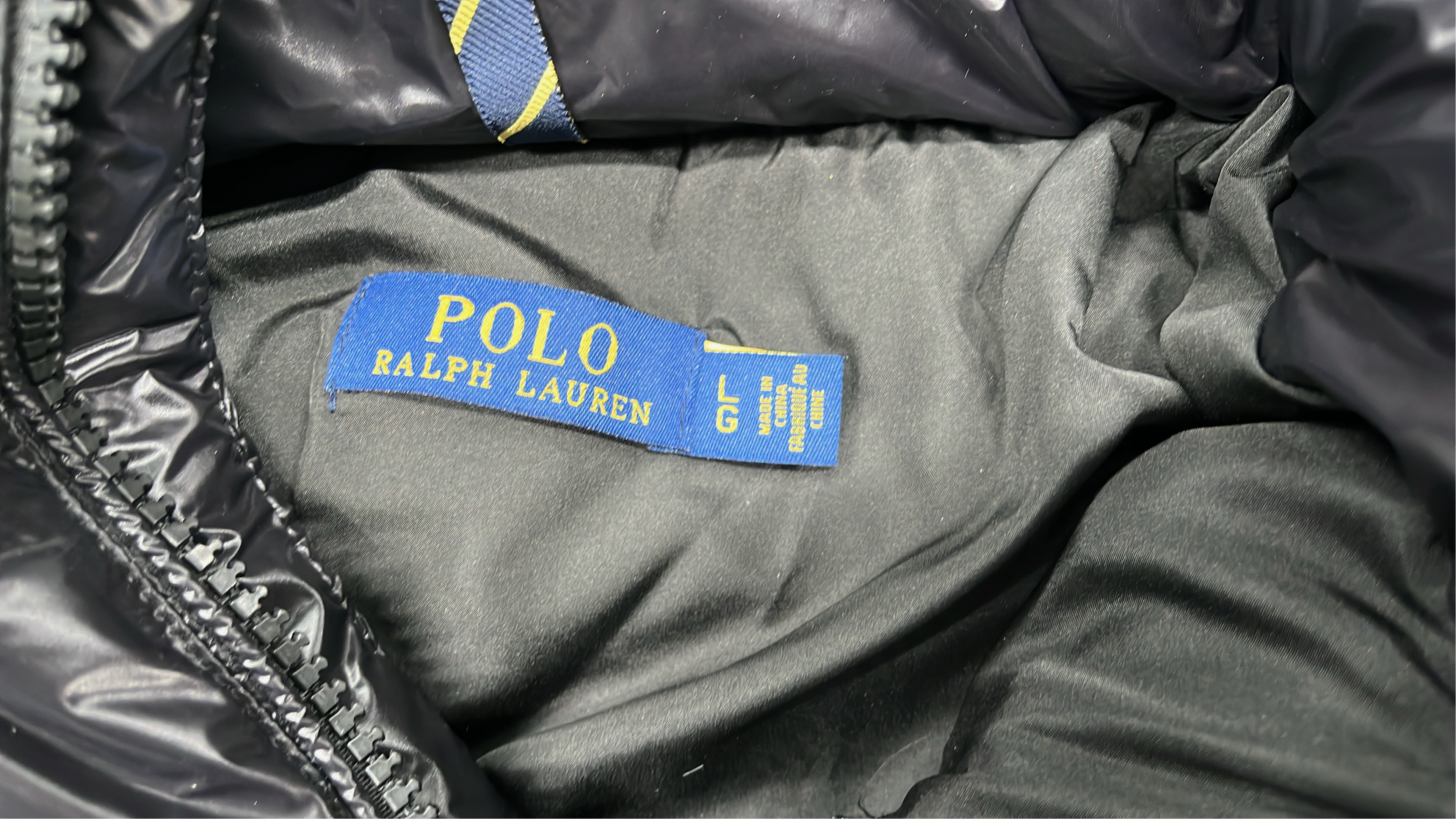 Men's Navy Blue Puffer Jacket with Hood and Logo