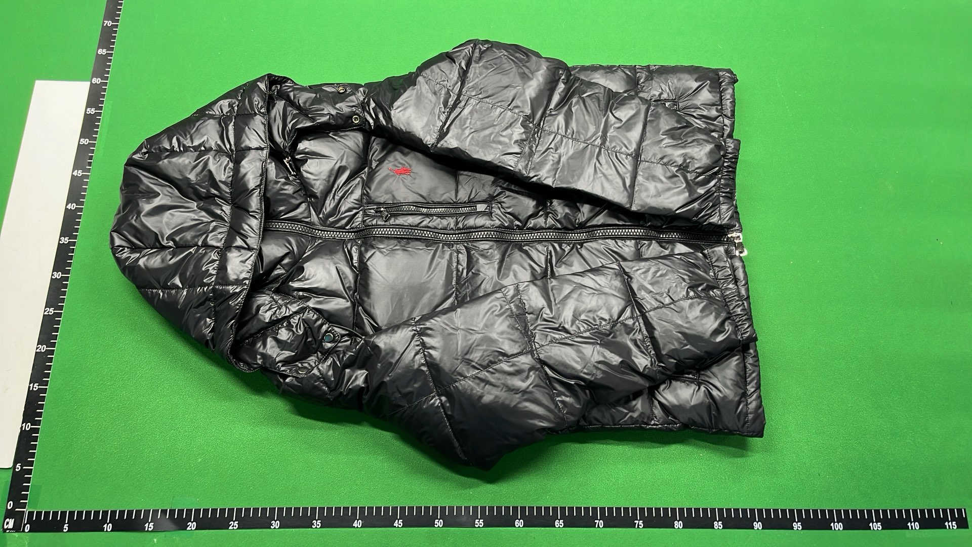Black Quilted Down Jacket with Red Pony Logo