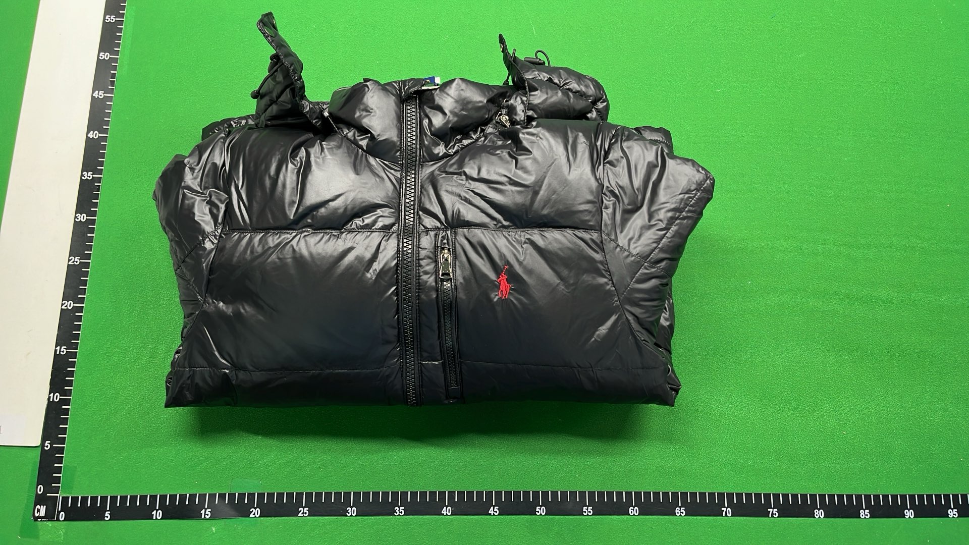 Black Quilted Down Jacket with Red Pony Logo