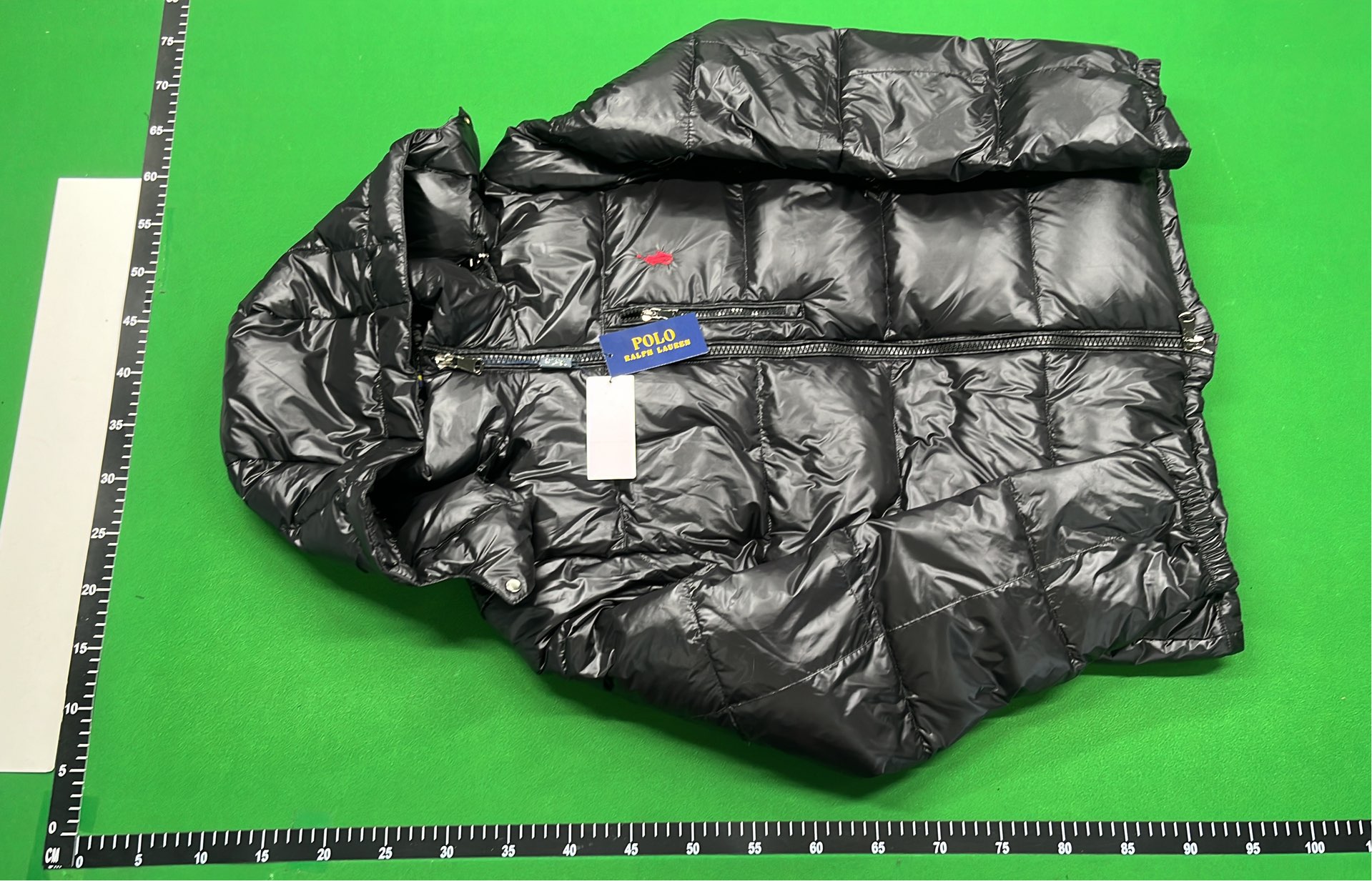 Black Quilted Down Jacket with Red Pony Logo