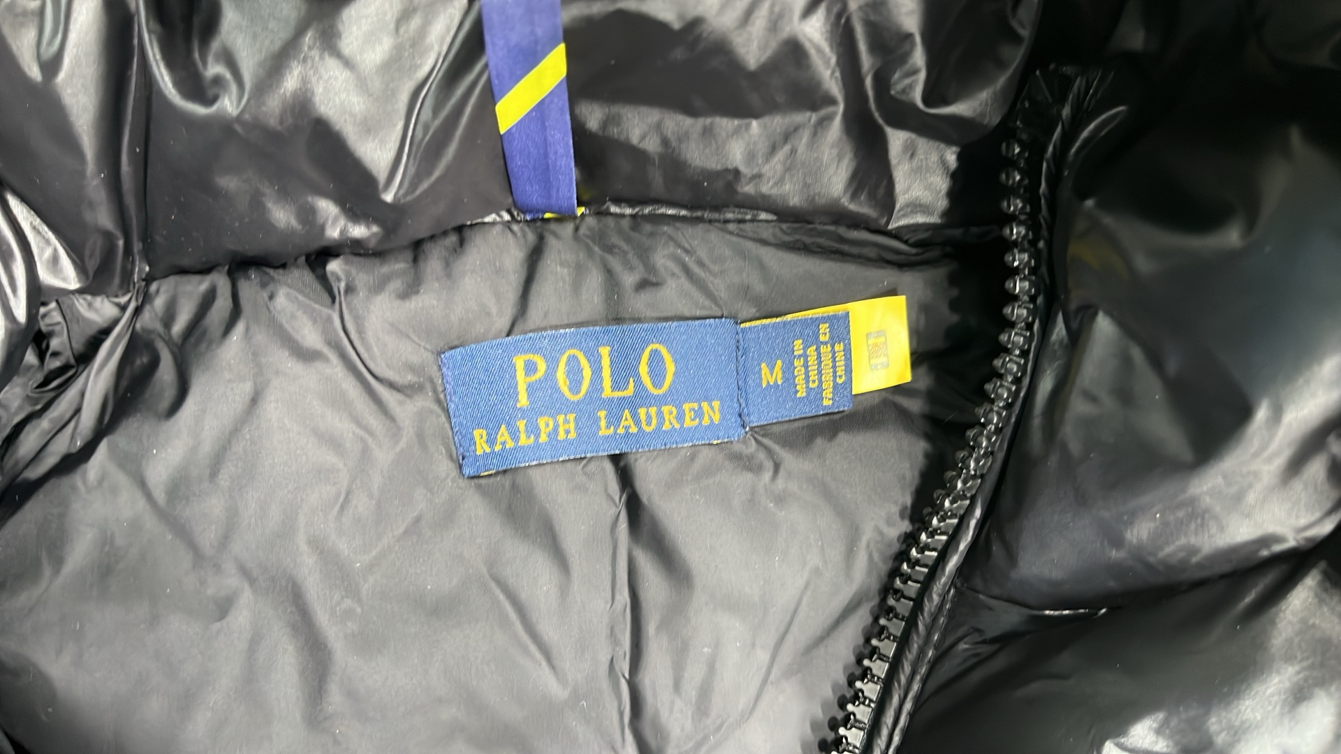 Black Quilted Down Jacket with Red Pony Logo