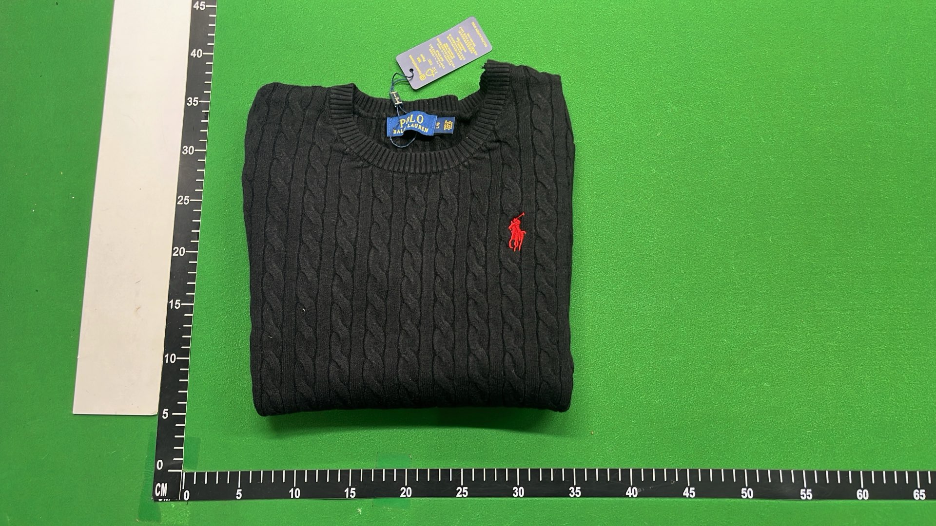 Men's Black Ribbed Crewneck Sweater with Red Pony Logo