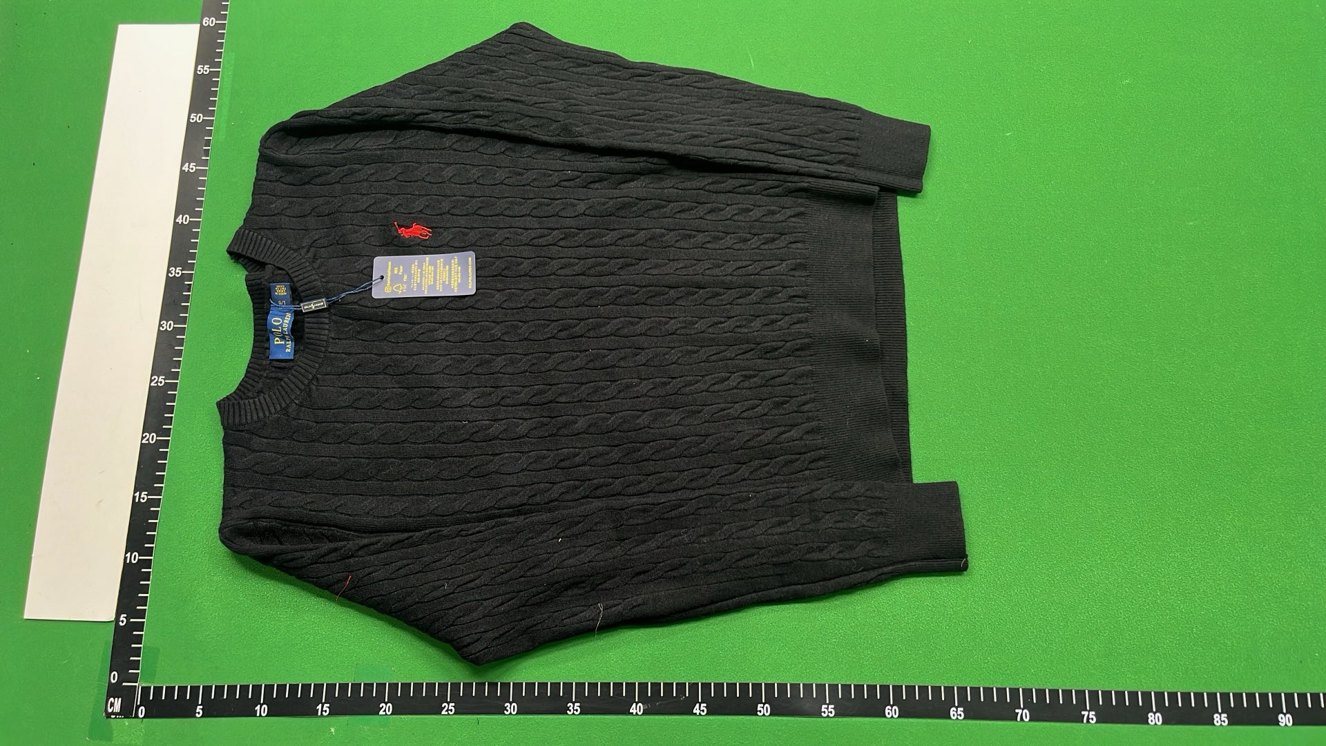 Men's Black Ribbed Crewneck Sweater with Red Pony Logo