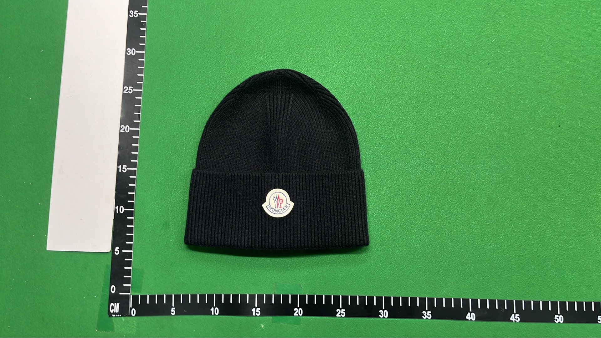 Moncler Black Knit Beanie with Logo Patch