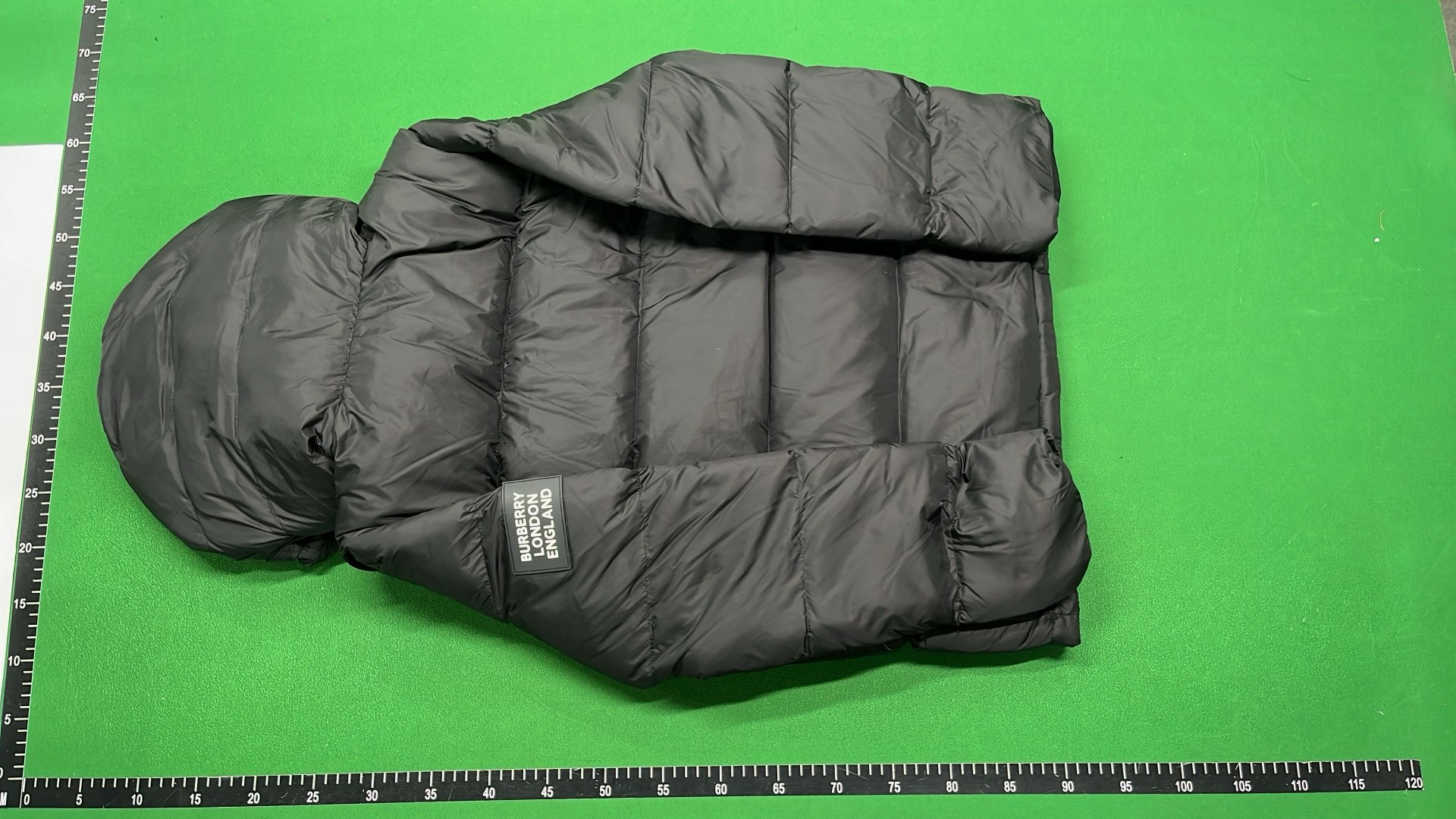 Black Puffer Jacket with Hood and Plaid Lining