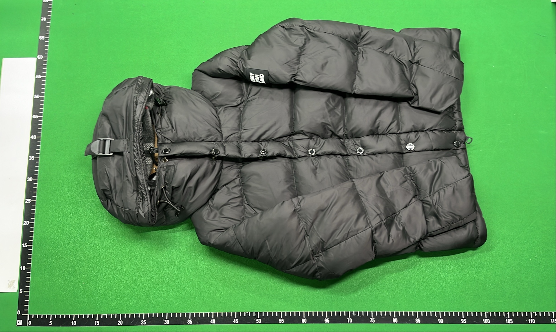 Black Puffer Jacket with Hood and Plaid Lining