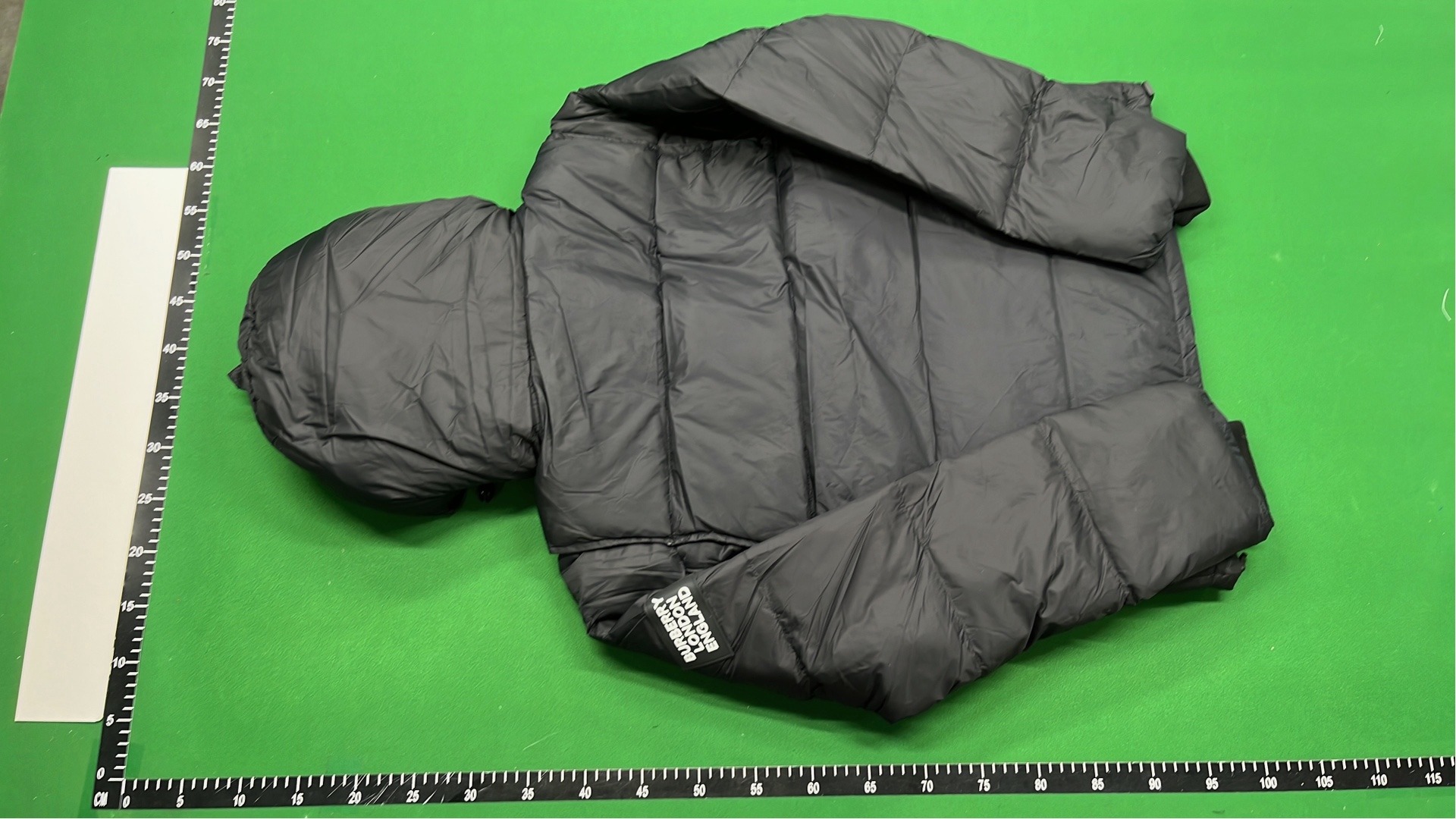 Beige Puffer Jacket with Hood and Plaid Lining